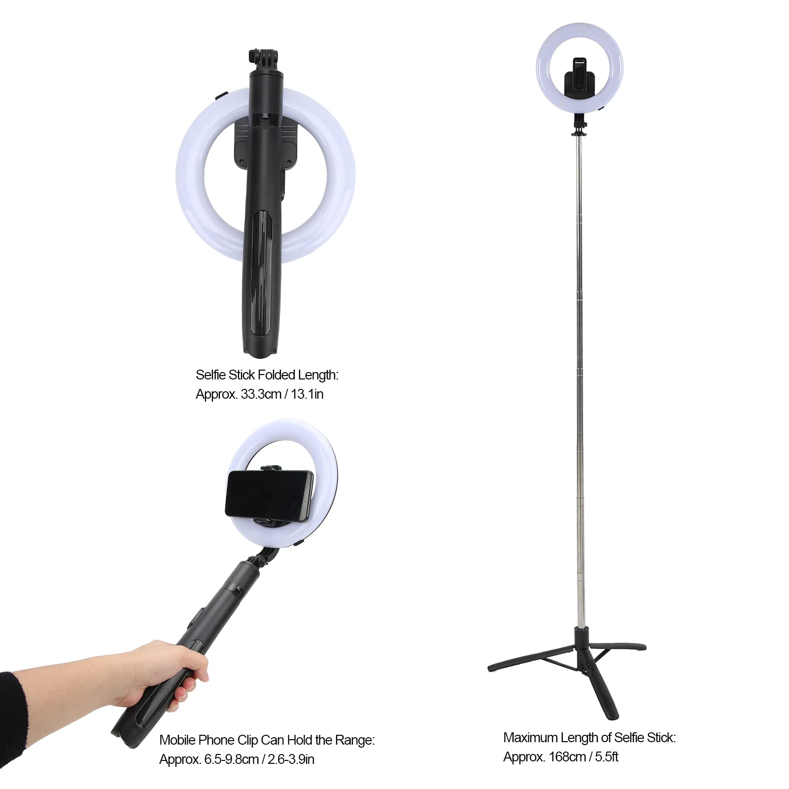Cyrank 8 Inch Ring Light with Adjustable Tripod Stand & Phone Holder - Dimmable LED Selfie Ring Light for Live Streaming, YouTube Videos, TikTok, Makeup & Photography