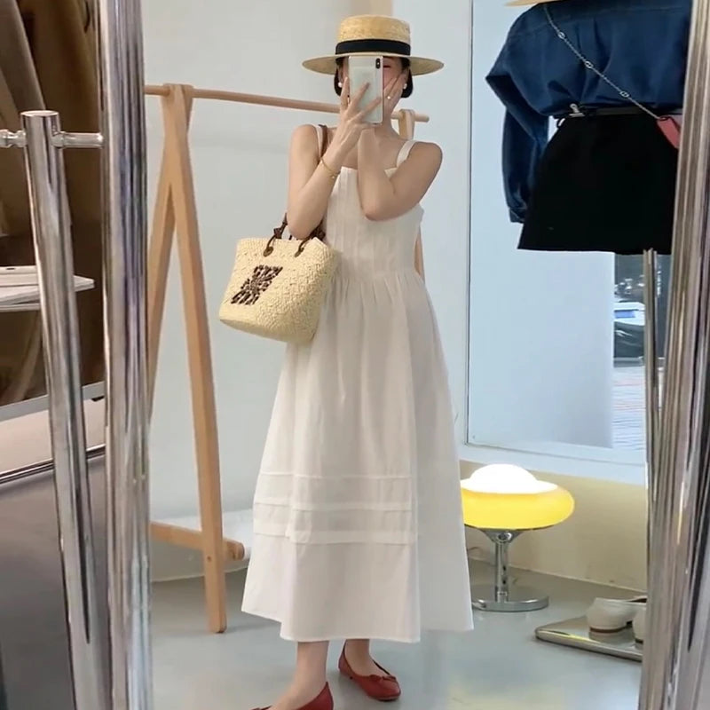 Women's White Strapless Summer Dress - Chic Solid Color Sleeveless Slash Neck Beach Dress for Vacation & Party Wear | Perfect for Beach Outings, Pool Parties & Summer Getaways