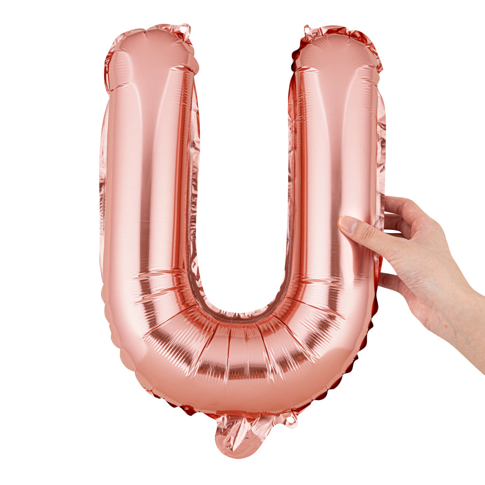 Balloonify Rose Gold Mylar Letter U Balloon - 16 Inch Large Foil Alphabet Balloon for Birthday Party Decorations, Wedding, Baby Shower & Anniversary Celebrations (1 Count Box)