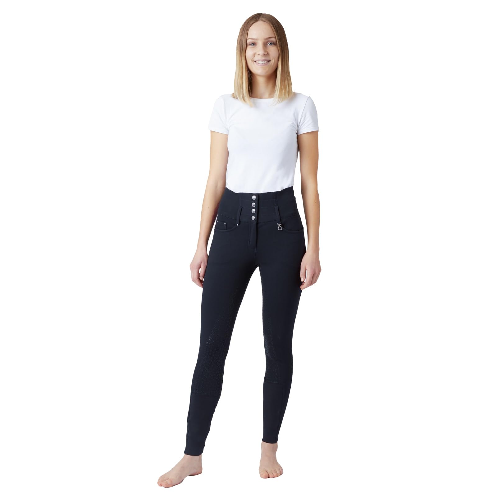 HORZE Women's Tara Full Seat Silicone Grip Breeches - Stretchable High Waist Equestrian Riding Pants with 4 Pockets for Horseback Riding & Show Jumping