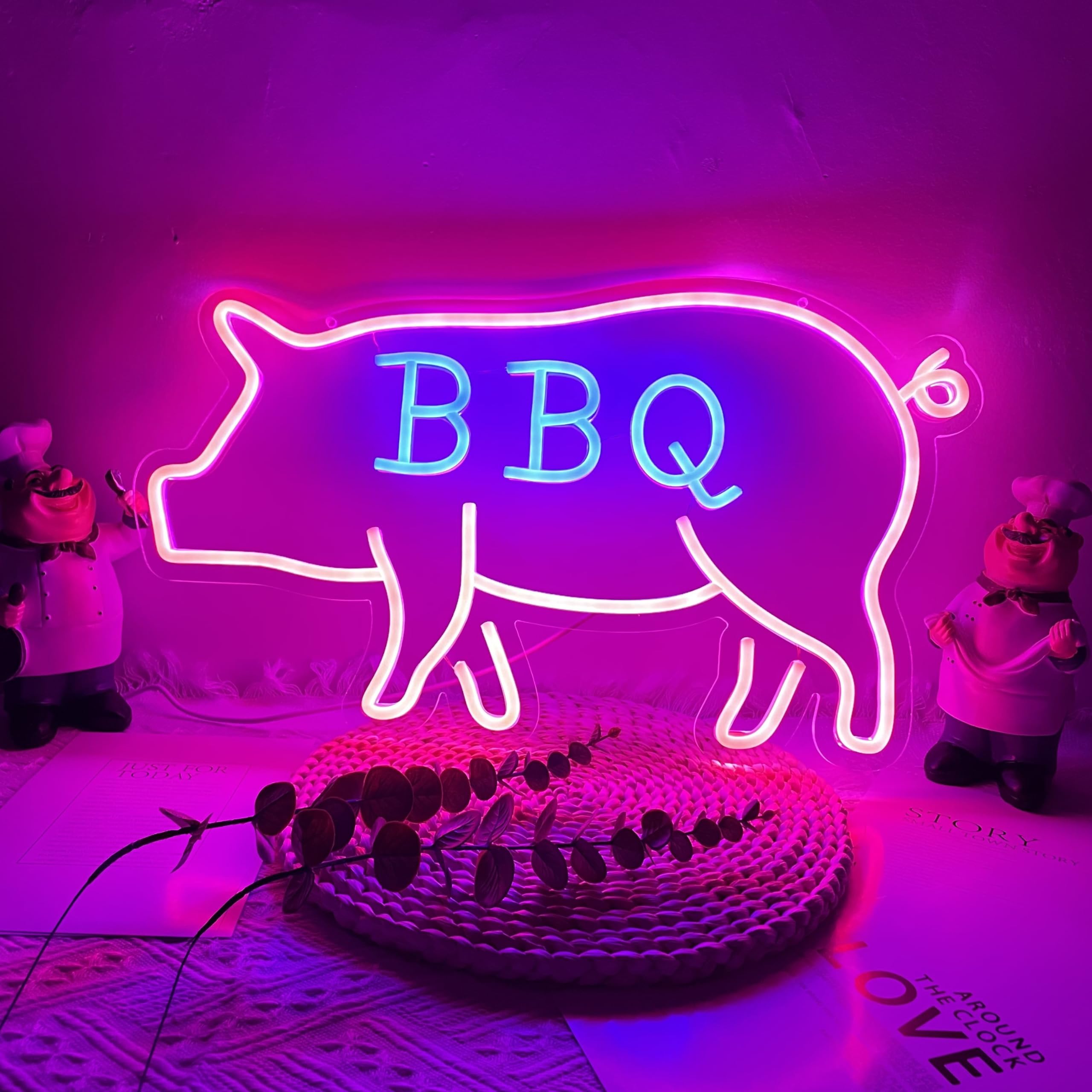 Custom Personalized BBQ Bar Neon Signs - USB Powered, 9 Brightness Levels, Wall Decor for Western Room, Game Room & Outdoor Beer Bar | Perfect for Busch Light Neon Sign & Cactus Jack Themed Spaces | Ideal for Home Bars, Man Caves, Restaurants & Party Decor