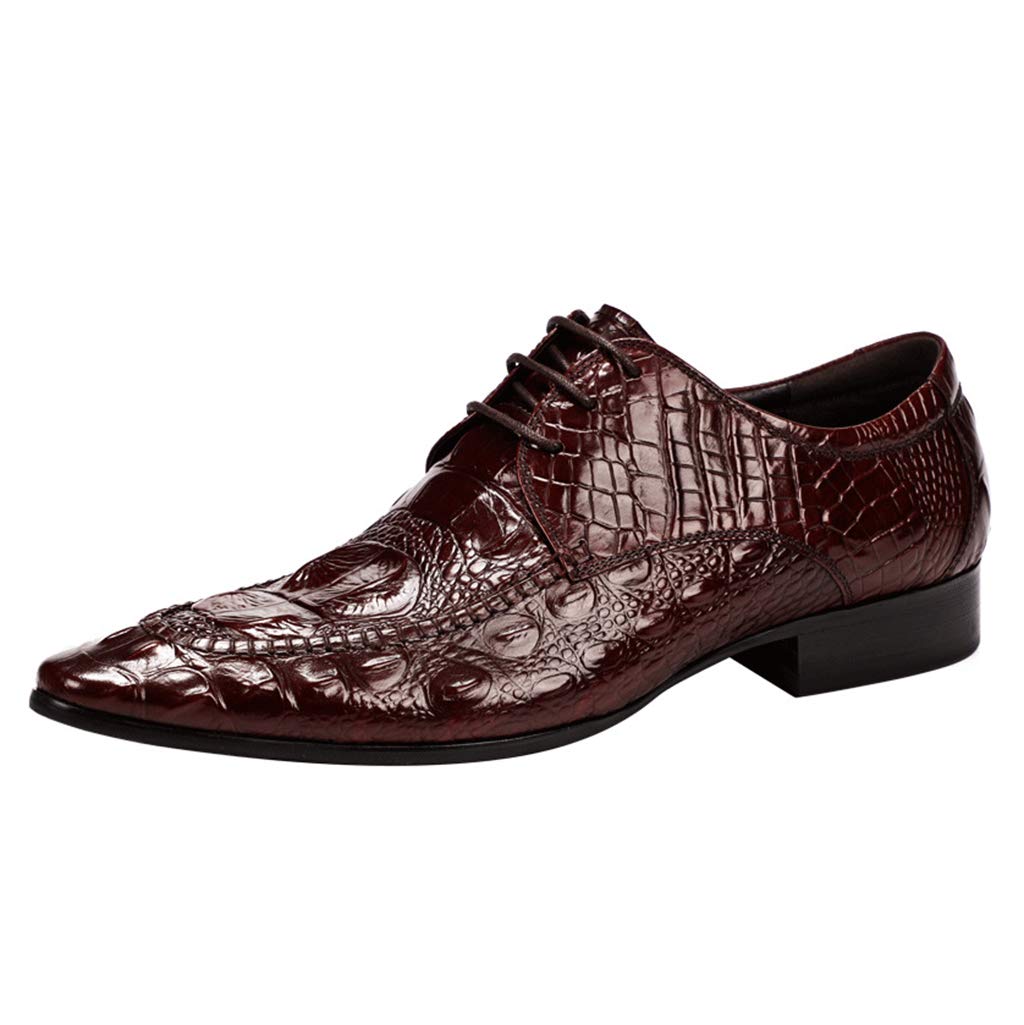 Premium Men's Business Leather Dress Shoes - Crocodile Pattern Formal Shoes for Wedding, Party & Office - British Style Red Leather Shoes - Size 39/UK 6.5/US 7 - Perfect for Business Meetings, Corporate Events & Special Occasions
