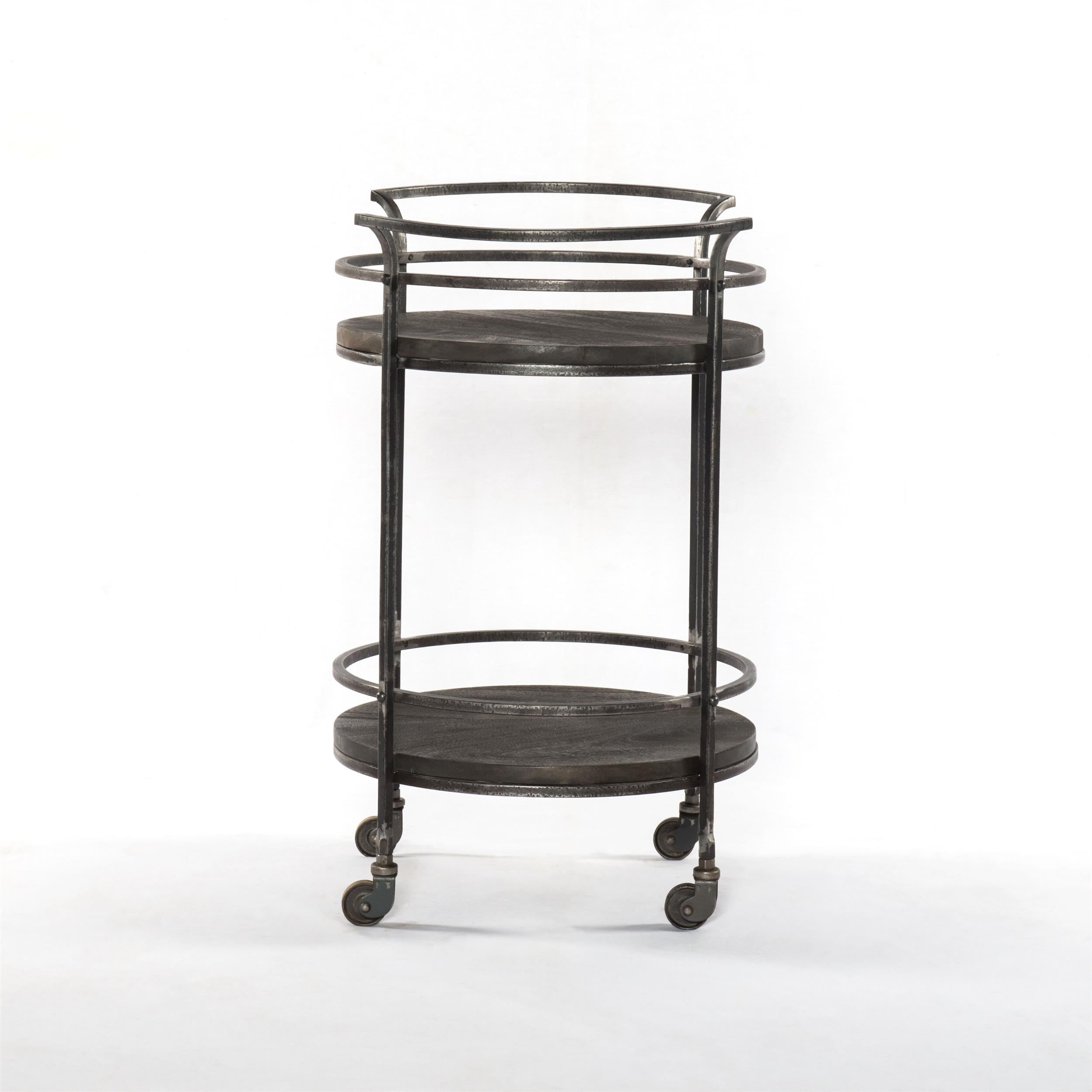 Onyx Glen Solid Wood Bar Cart with Iron Frame - Gray Mobile Serving Cart for Home, Office, or Outdoor Entertaining