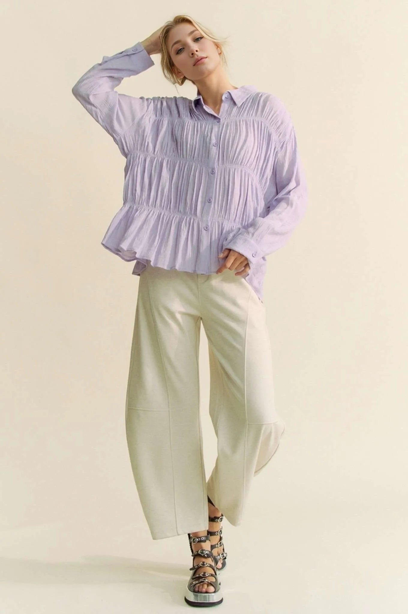 Lilac Button Front Shirt for Women - Soft & Stylish Casual Blouse with Long Sleeves - Perfect for Office, Date Night & Spring Outfits