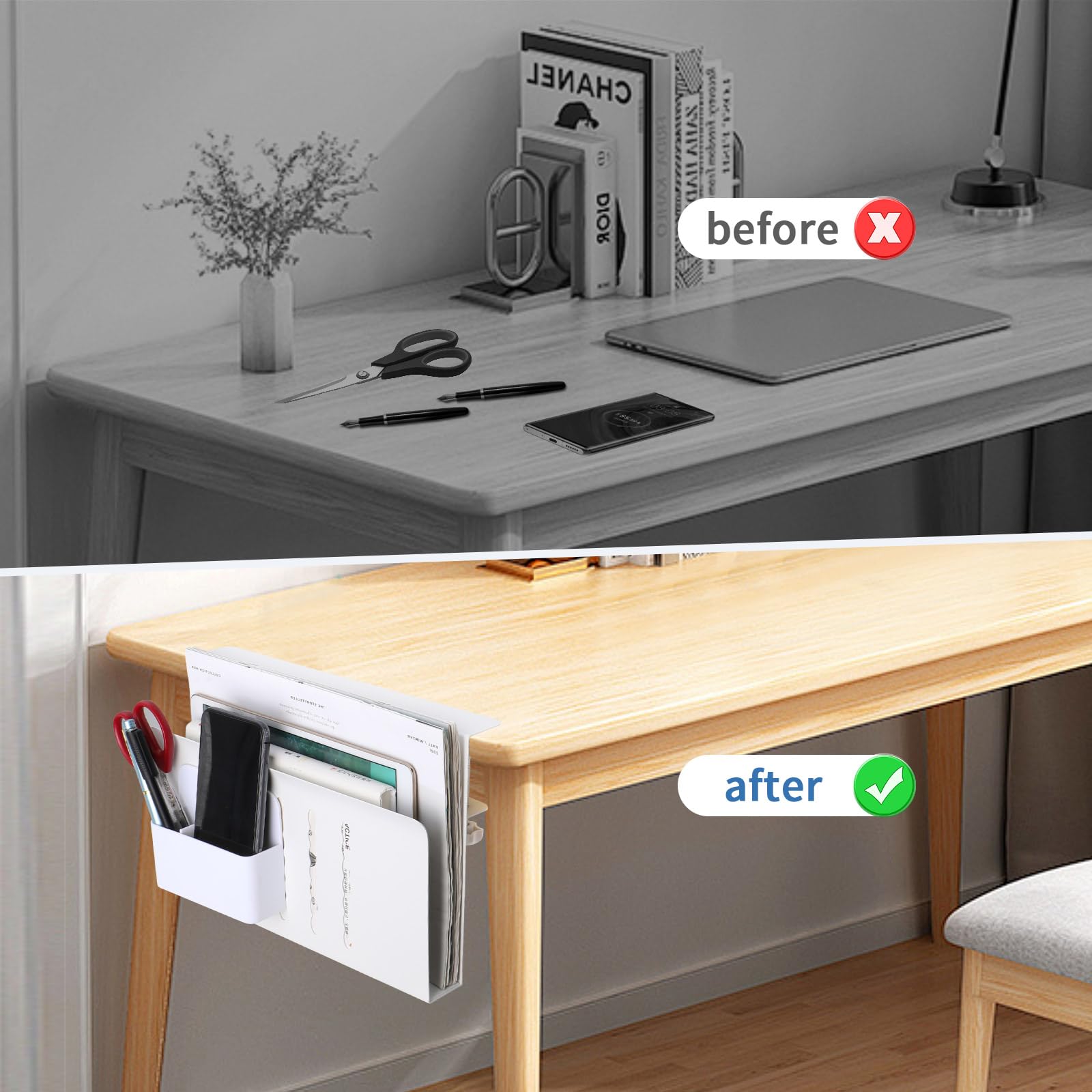 Under Desk Laptop Holder with Anti-Scratch Pad & Magnetic Pen Holder - No Drill Hanging Desk Organizer for Table (Fits 0.3