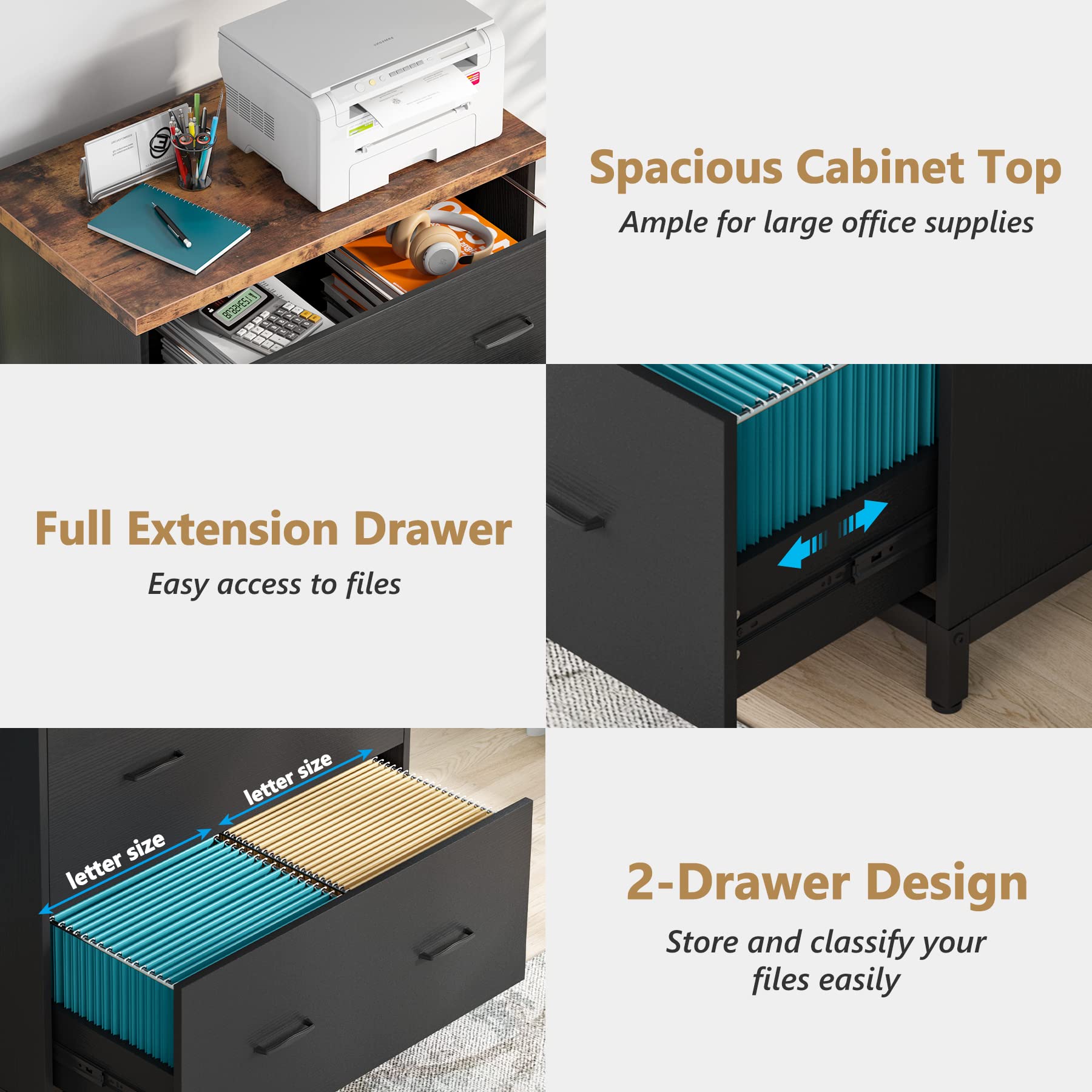 Tribesigns 2-Drawer Wood Lateral File Cabinet - Rustic Brown & Black Home Office Storage for A4 & Letter Size Documents | Perfect for Office Organization & Home Workspace