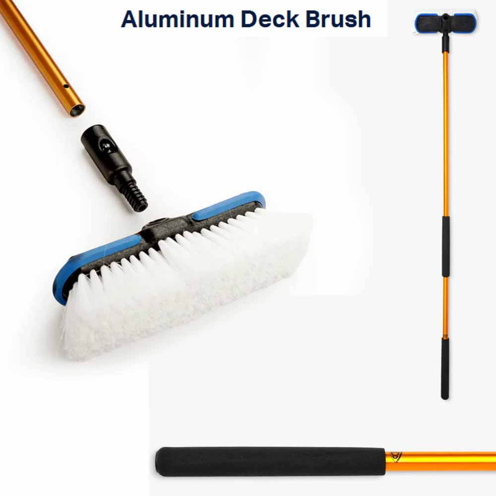 AFTCO Heavy-Duty Aluminum Deck Brush with Stainless Steel Bristles - Perfect for Boat, Dock, and Marine Cleaning - Saltwater Resistant & Durable