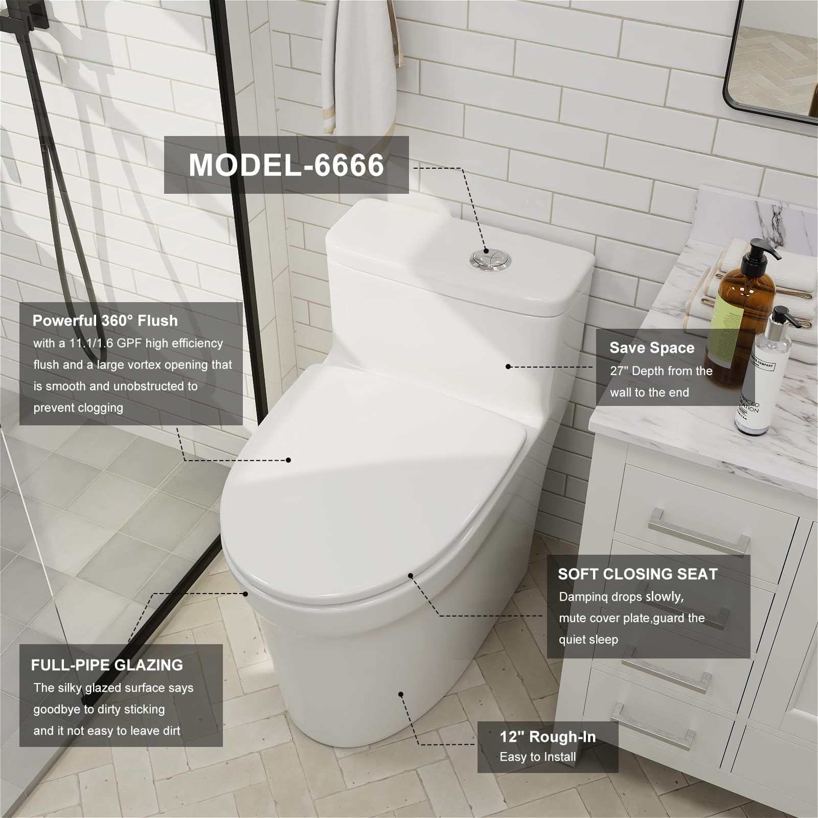 Dual Flush One Piece Toilet - 17.7