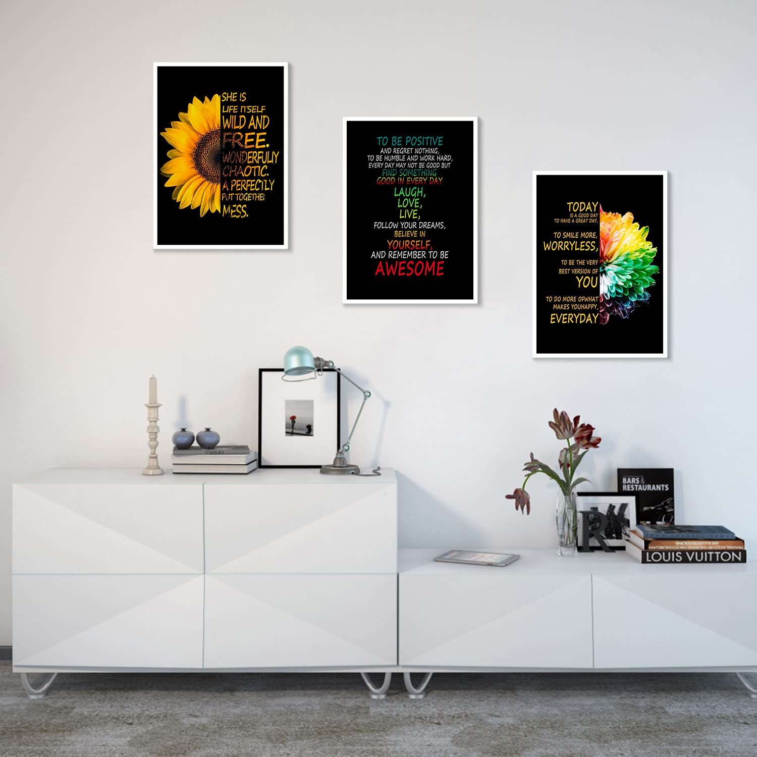 Sunflower Canvas Wall Art - Framed Motivational Decor for Living Room, Bedroom & Kitchen (12x16 Inch)