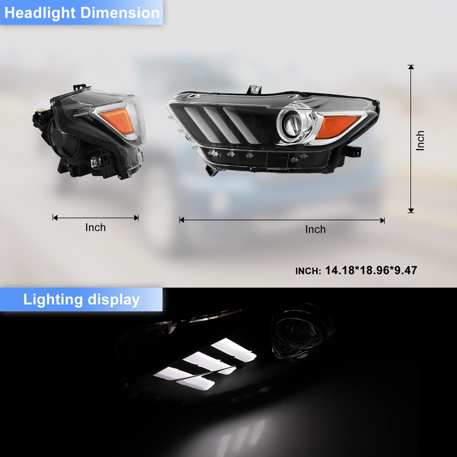 ROXX LED Headlight Assembly Compatible with 2015-2017 Ford Mustang - Full LED Projector DRL Headlights with High/Low Beam - Perfect for Night Driving & Car Upgrades