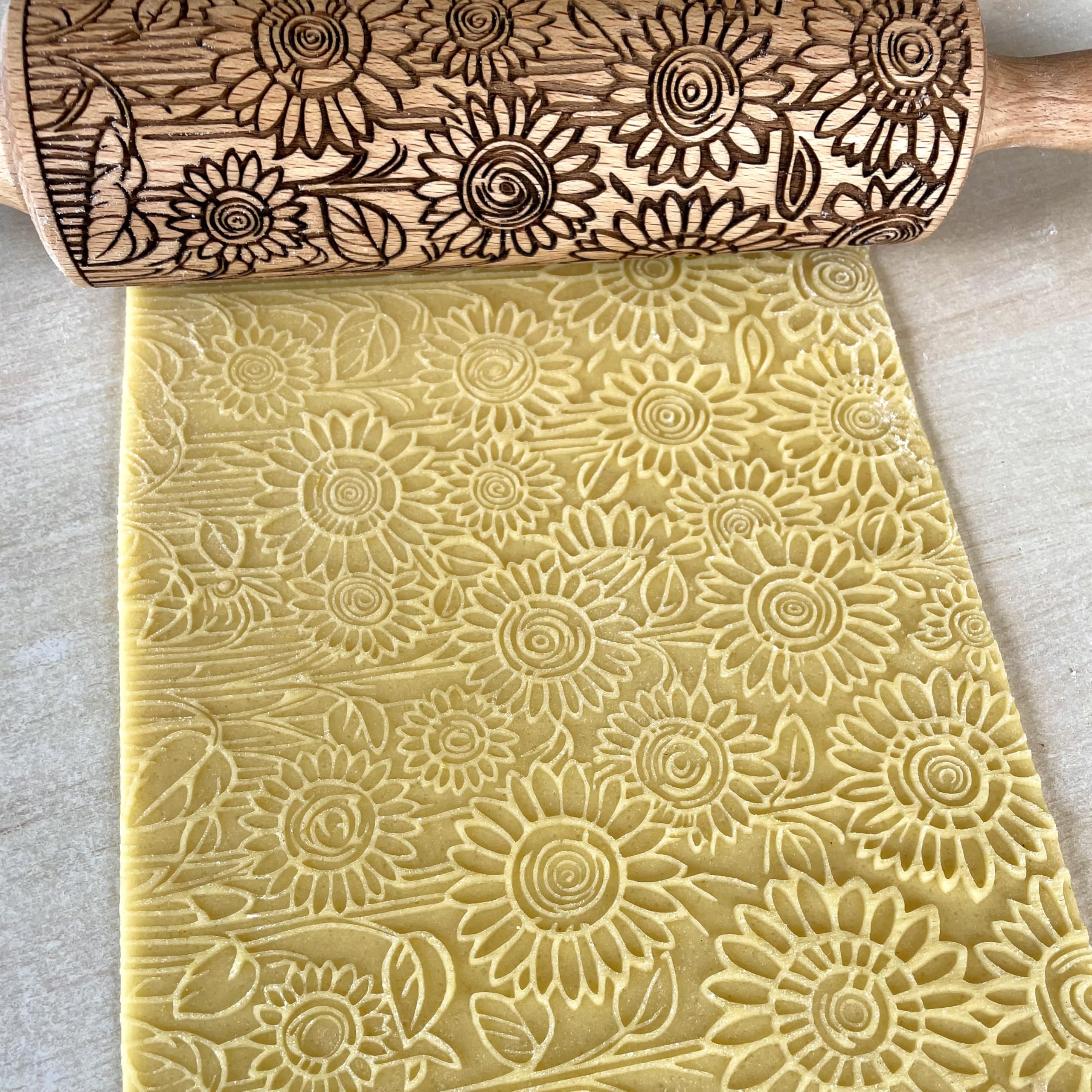 Algis Crafts Sunflower Field Embossed Rolling Pin - Ceramic Clay Roller & Pottery Stamp for Embossing - Perfect for Baking, Cookie Making & DIY Ceramic Crafts - Great Gift for Women & Artisans