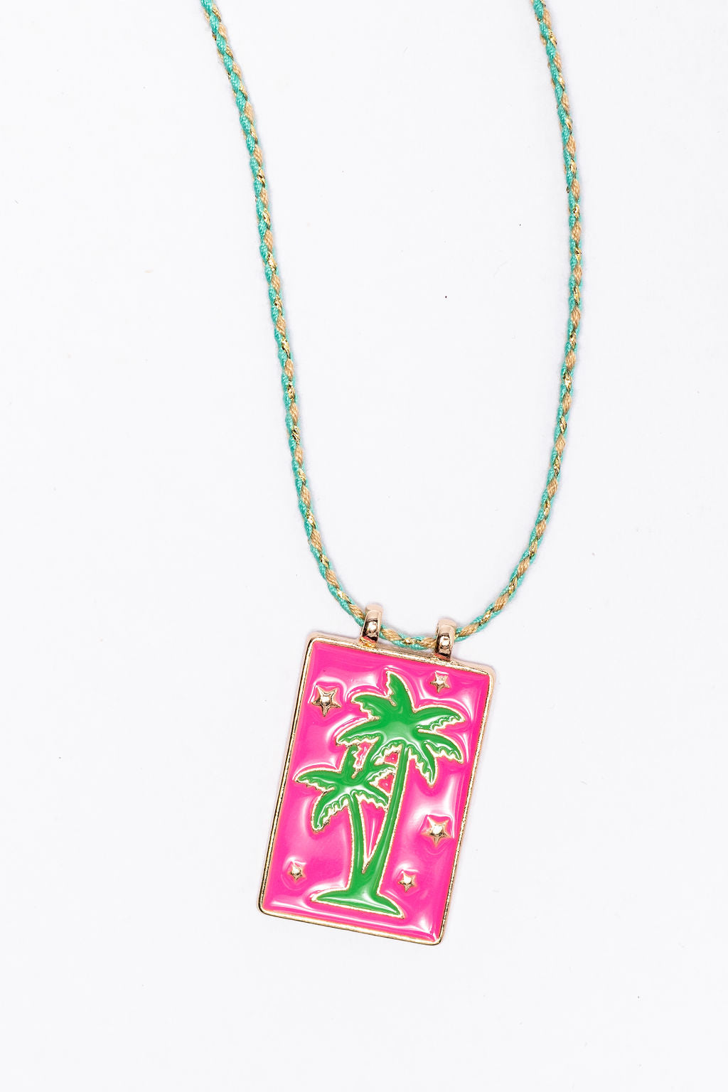 Stylish Pink Palm Tree Tag Necklace - Trendy Summer Jewelry for Women - Perfect for Beach Vacations & Tropical Parties