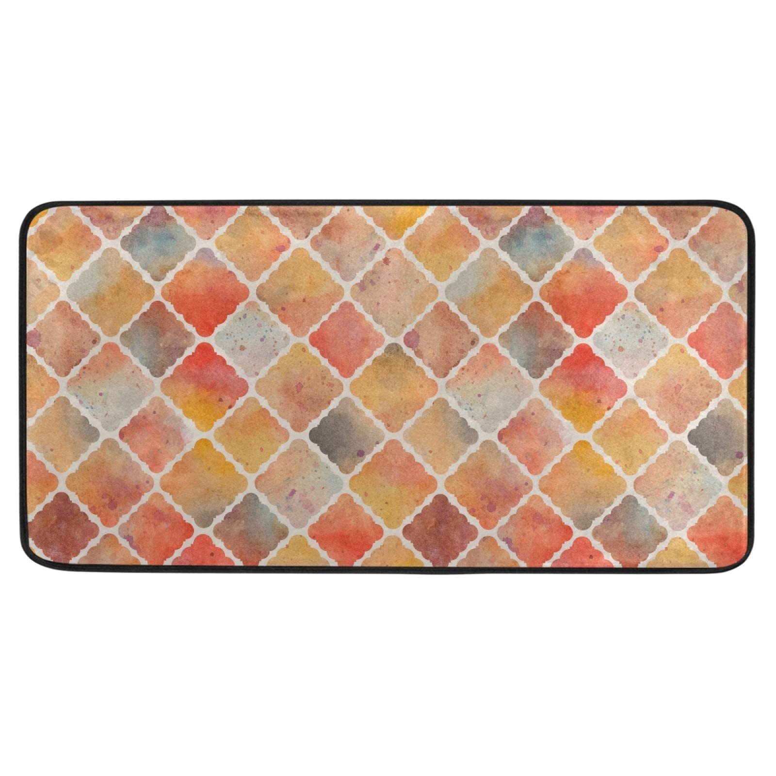 Modern Orange Geometric Kitchen Rugs - Non-Slip Washable Floor Mat for Kitchen, Bathroom & Entryway - Anti-Fatigue Sink Mat & Runner (39x20 Inch) - Perfect for High-Traffic Areas, Cooking Stations & Wet Floors