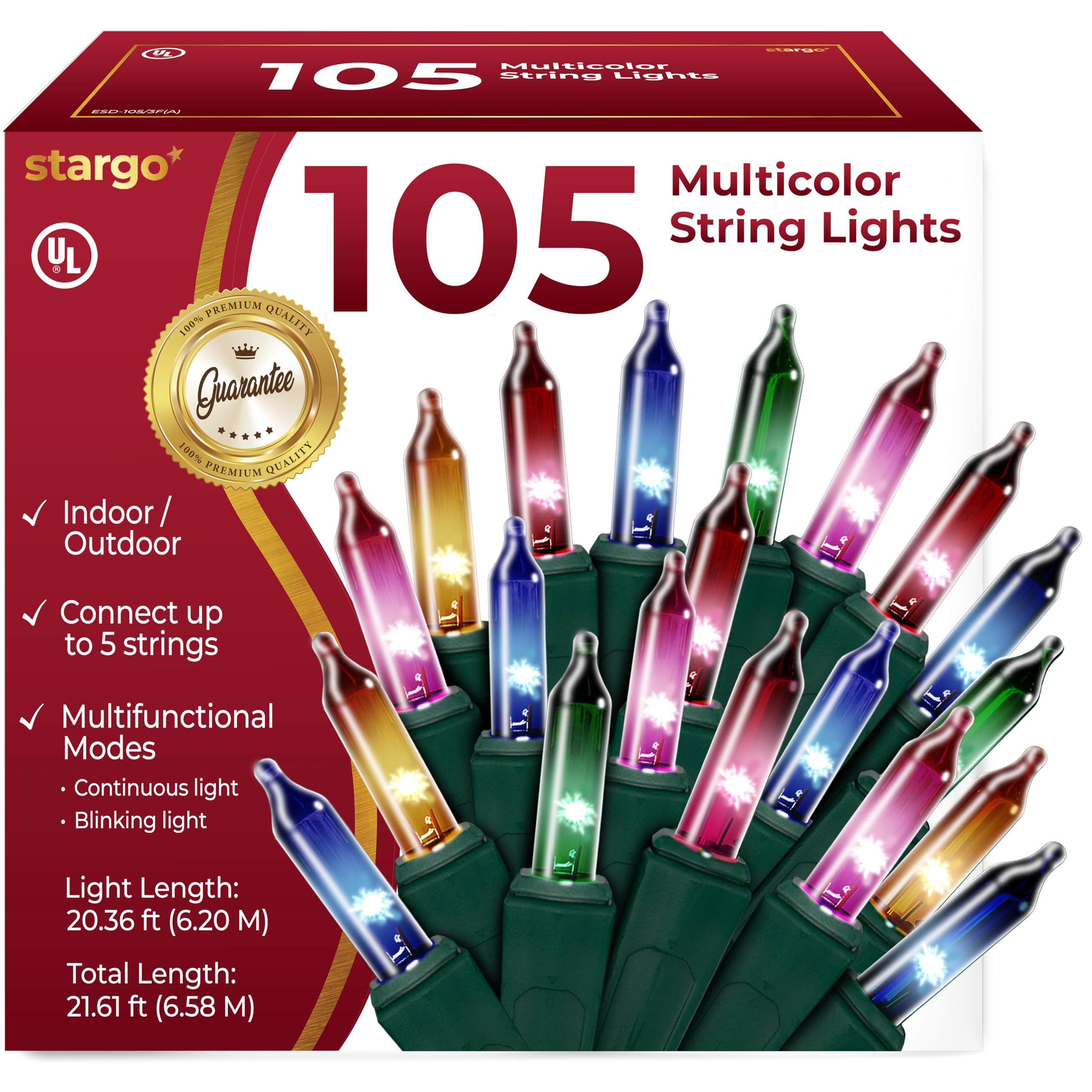 105-LED Multi-Color Christmas Lights - 20ft String with 8 Lighting Modes, Green Wire (Total 21.6ft) for Indoor/Outdoor Holiday Decorations - Perfect for Christmas Trees, Bedrooms, Patios & Party Decor