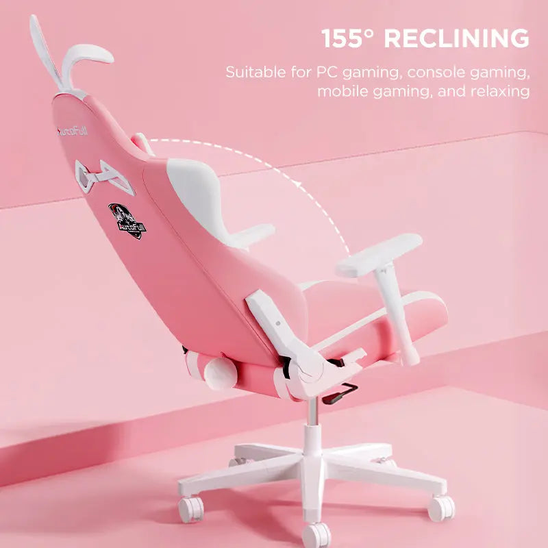 AutoFull C2 Pink Bunny Gaming Chair - Ergonomic Racing Style Computer Chair with Lumbar Support for Women & Girls - Perfect for Gaming, Streaming, Office & Home Workspace