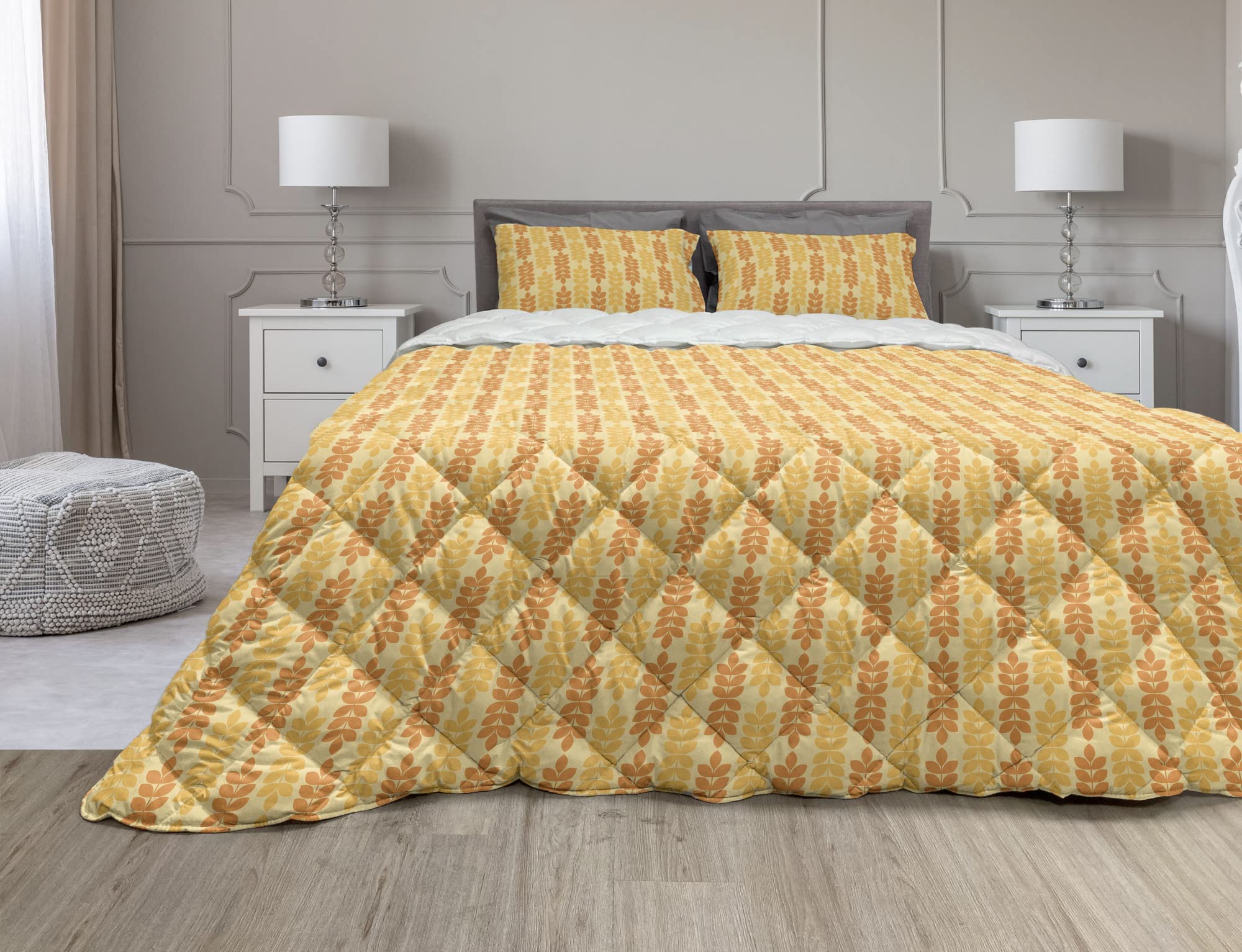 Ambesonne Autumn Leaf Comforter Set - Twin Size Microfiber Duvet Cover with Sham, Fall Foliage Design in Warm Yellow & Orange Tones | Cozy Bedding for Seasonal Home Decor, Perfect for Guest Rooms & Cabin Retreats