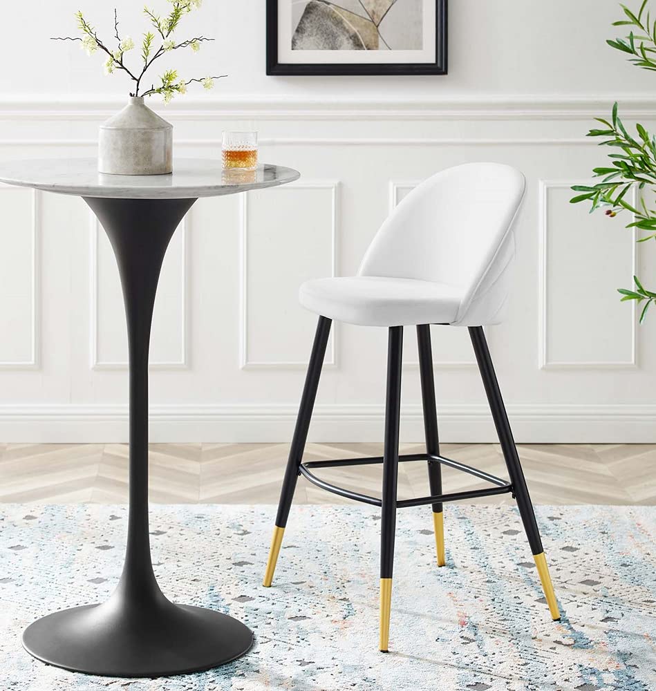 Modway Cordial Performance Velvet Dining Bar Stools - Set of 2 White Upholstered Counter Height Stools for Kitchen Island, Breakfast Bar & Home Decor