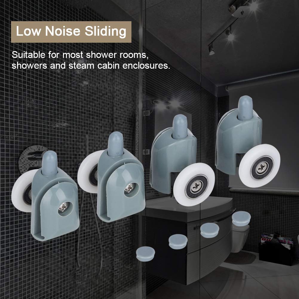 4Pcs Plastic Glass Bearing Rollers for 5MM/6MM Shower Sliding Doors - Smooth Sliding Door Wheels & Pulley System for Shower Cabin, Spa Room, Bathroom Renovation (8 Pcs Top)