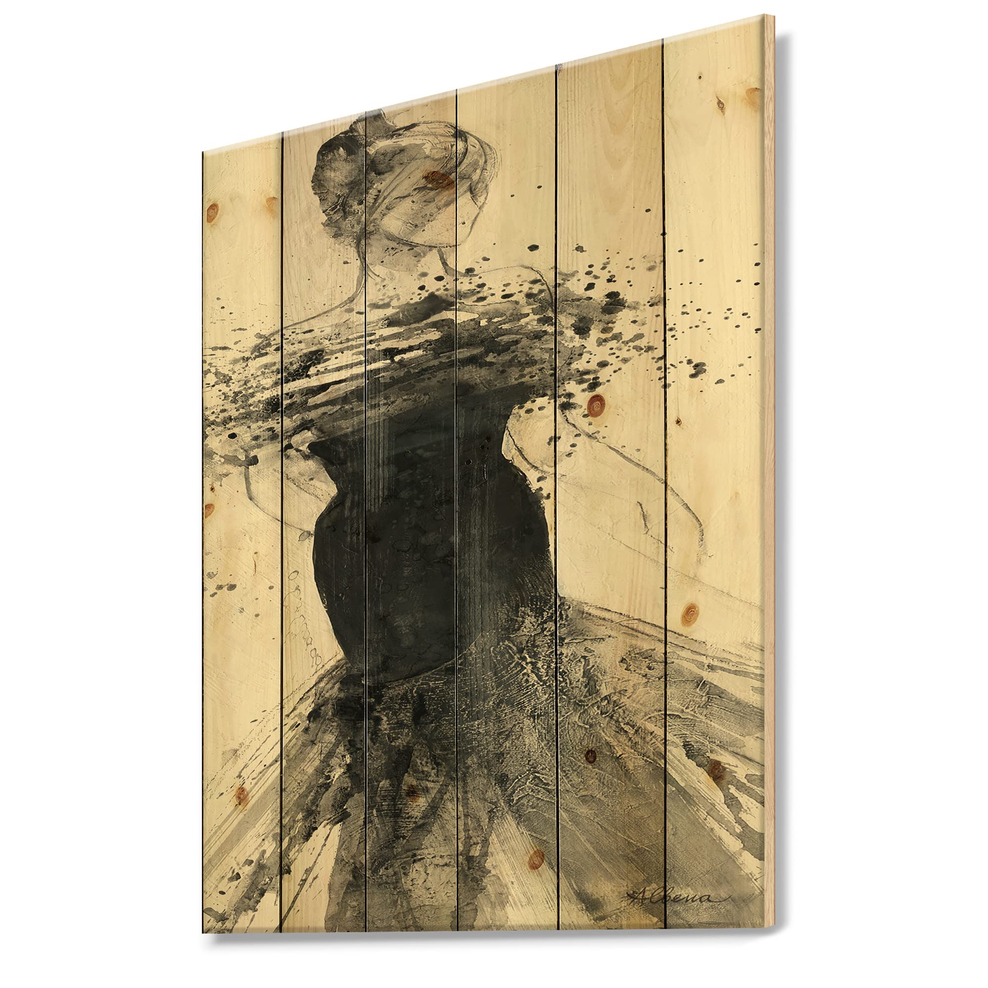Shabby Chic Wood Wall Decor - Black Wood Wall Art with Large Figurative Panels Printed on Natural Pine | Perfect for Bohemian Home Decor, Living Room Accent & Bedroom Wall Art