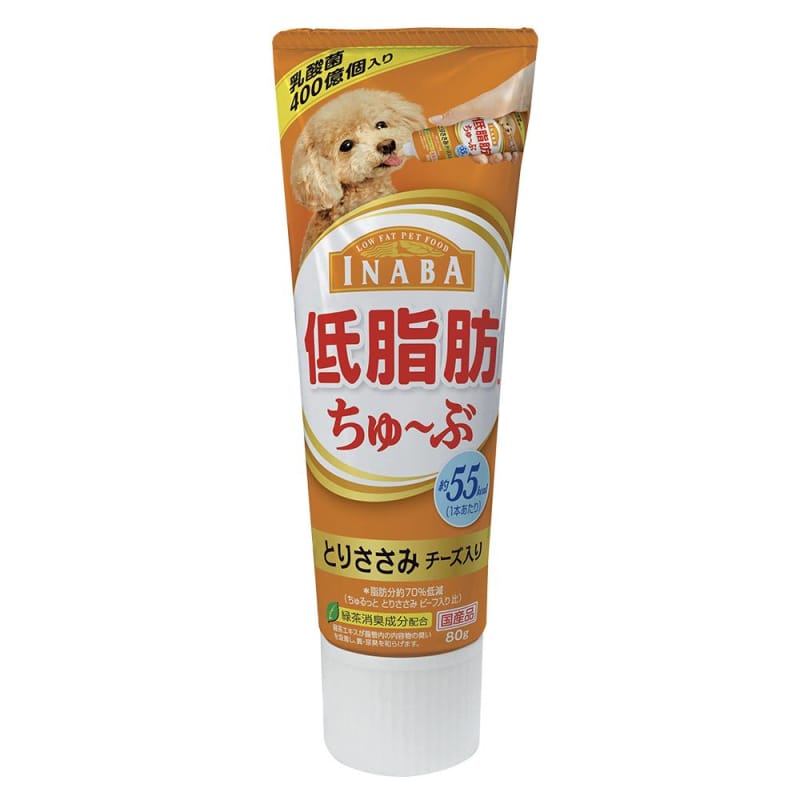 Inaba Wan Chu Ru Tube Chicken Fillet and Cheese Wet Dog Treats 80g - Grain-Free Soft Snacks for Small & Large Dogs - Perfect for Training Rewards, Travel & Daily Treats