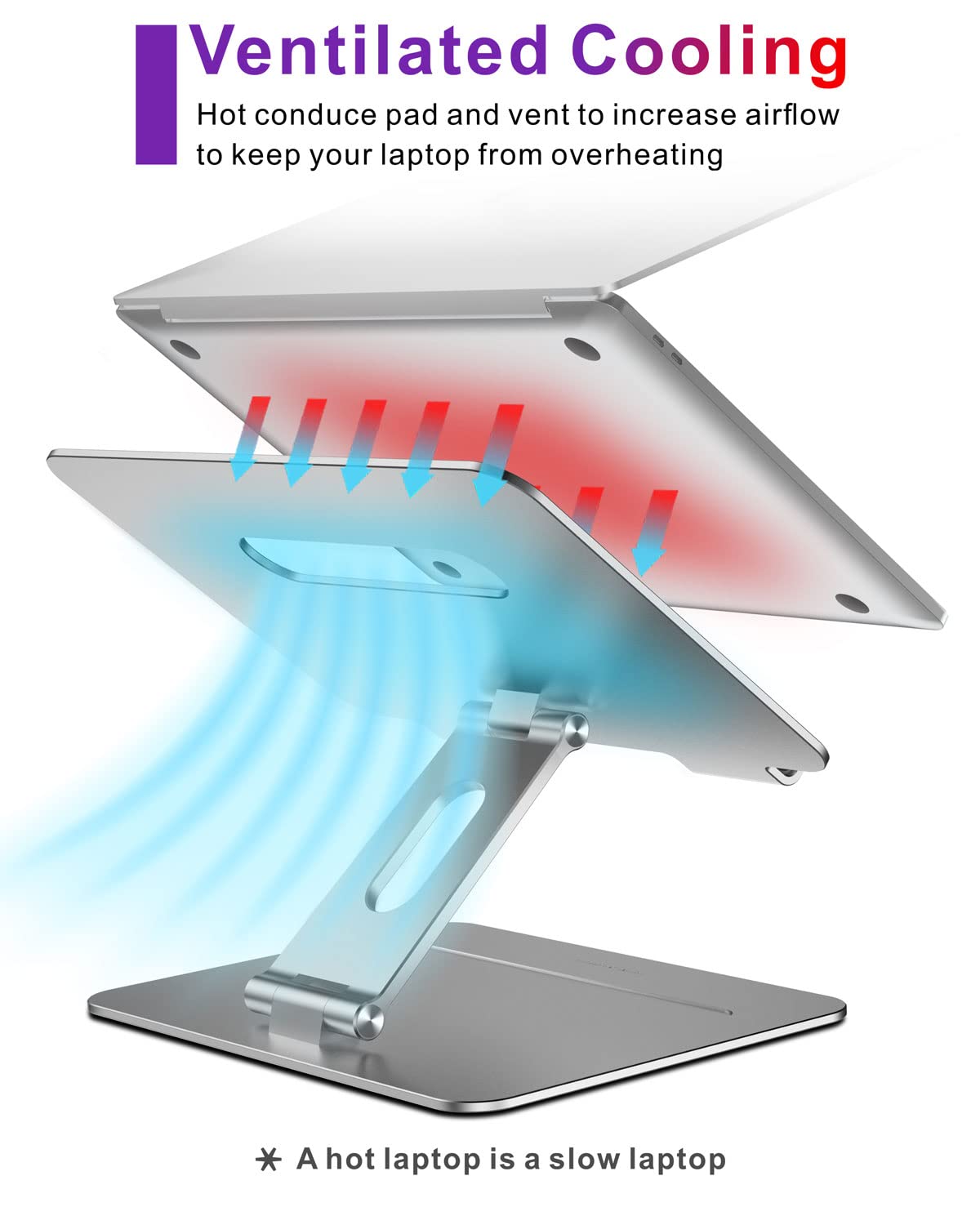 Adjustable Aluminum Laptop Stand for Desk - Ergonomic MacBook Stand with Heat Ventilation, Compatible with 10-17 Inch Laptops (Ideal for Home Office, Gaming & Workspace Setup)
