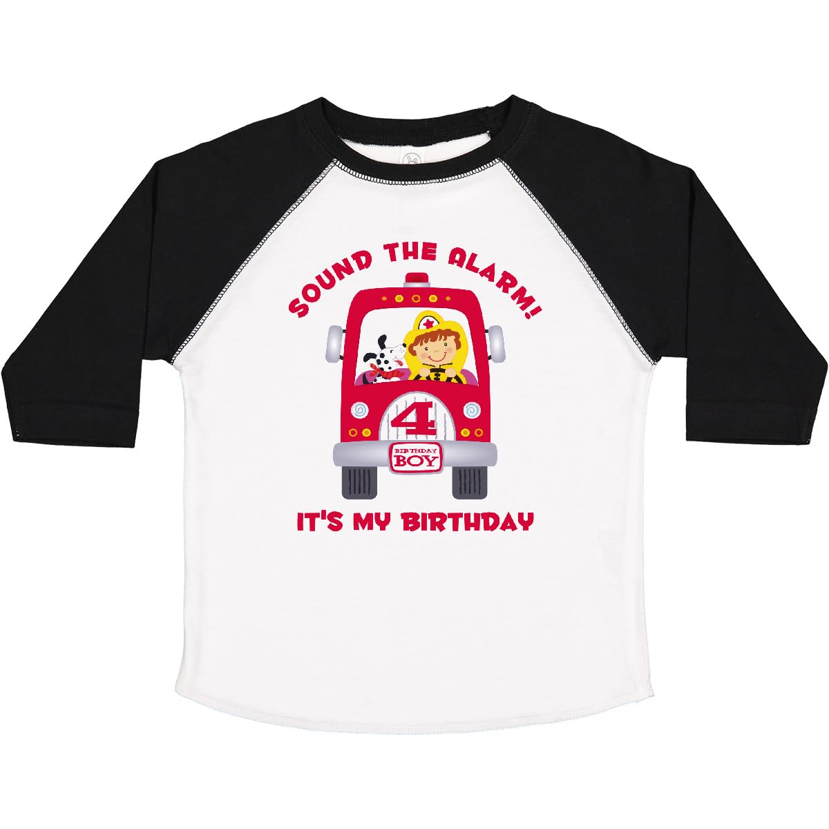 inktastic Fire Truck 4th Birthday Boy Toddler T-Shirt - Fun Party Outfit for Kids Birthday Celebration