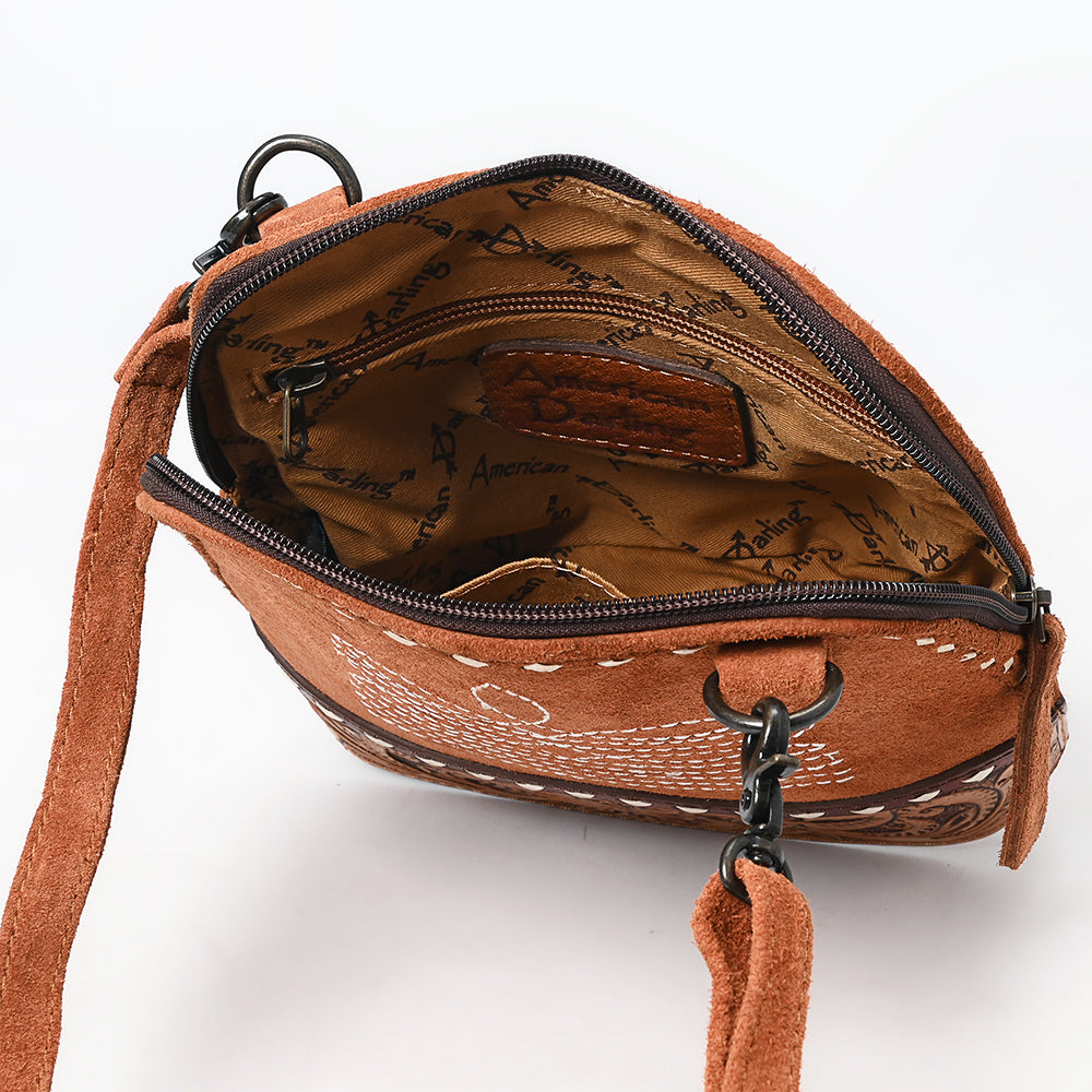 American Darling ADBG1659 Genuine Western Leather Crossbody Bag for Women - Hand-Tooled Suede Purse - Perfect for Casual Outings, Travel & Western Fashion