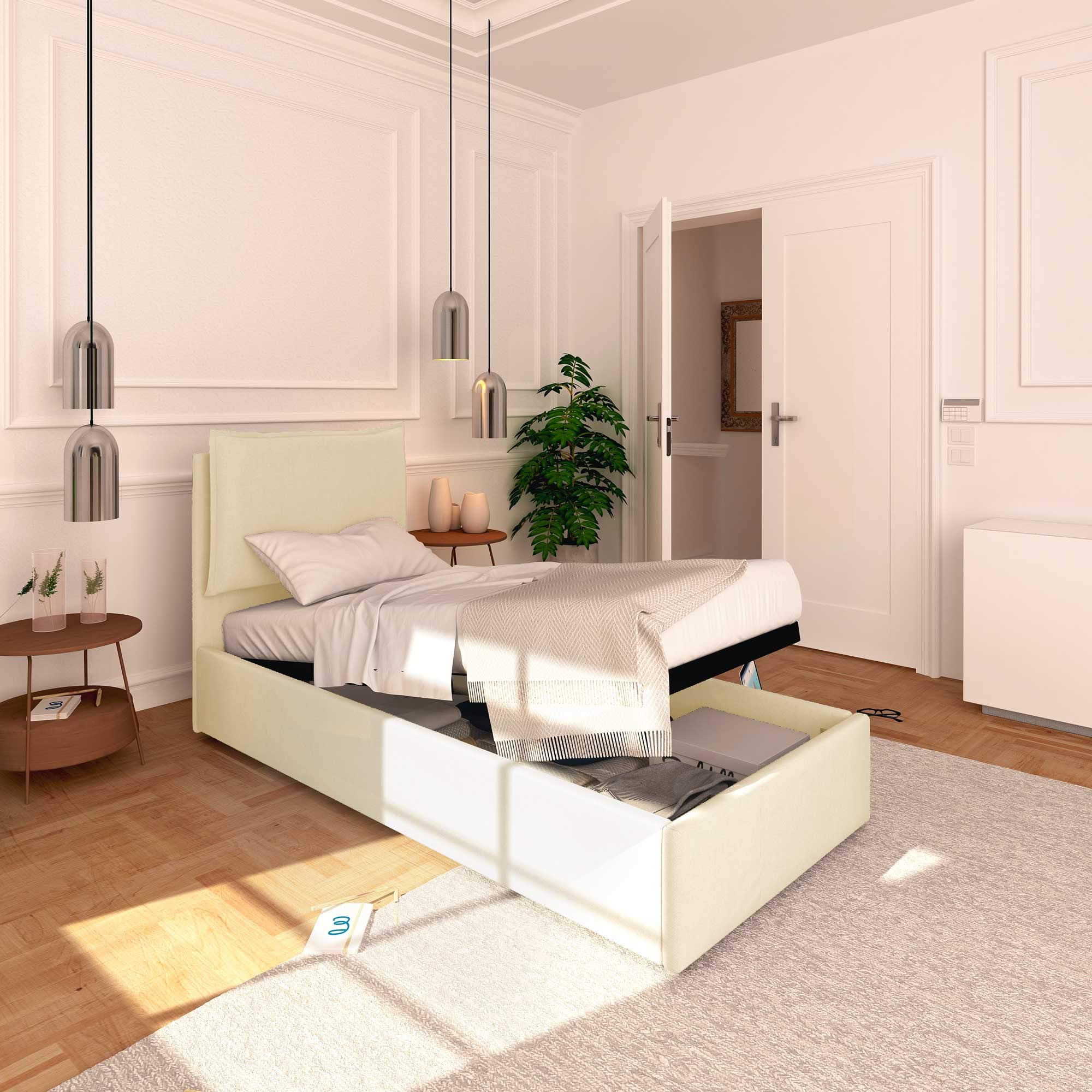 Baldiflex Single Bed with Storage, Licia Model, Synthetic Leather Upholstery, Slatted Base for Single Mattresses, 80 x 190 cm, Cream Color - Perfect for Small Bedrooms, Guest Rooms & Studio Apartments