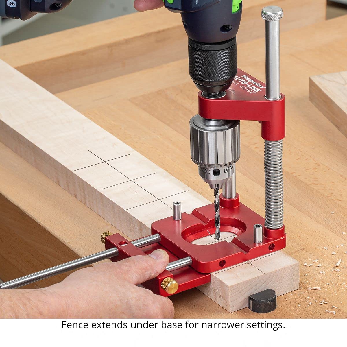 Woodpeckers Auto Line Drill Guide Deluxe Kit - Portable Precision Drilling Tool with Guide, 6 Extension Rods, 2 Flip Stops & Wrench - Perfect for Woodworking, Metalworking & DIY Home Projects