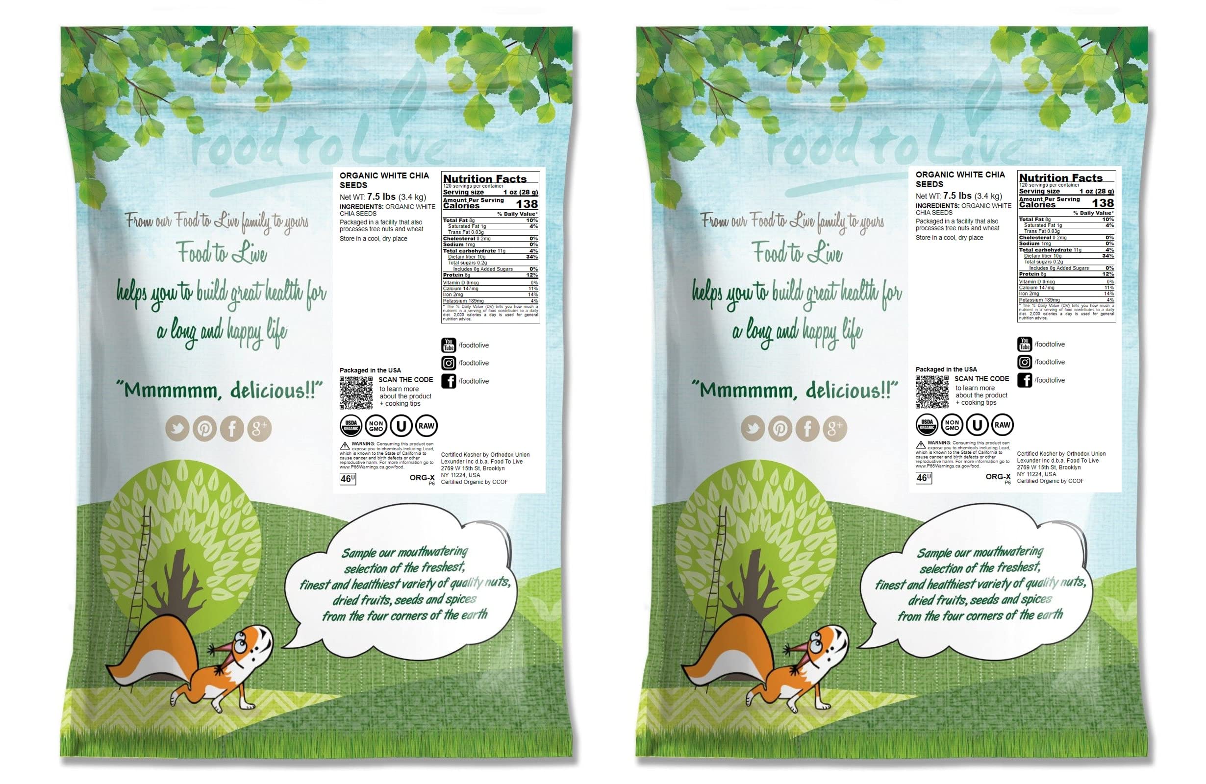 Organic White Chia Seeds, 15 Pounds – Whole, Raw, Kosher, Keto, Vegan, Bulk – Rich in Omega 3, Omega 6, Fiber & Protein – Perfect for Smoothies, Baking, Weight Loss & Healthy Breakfast