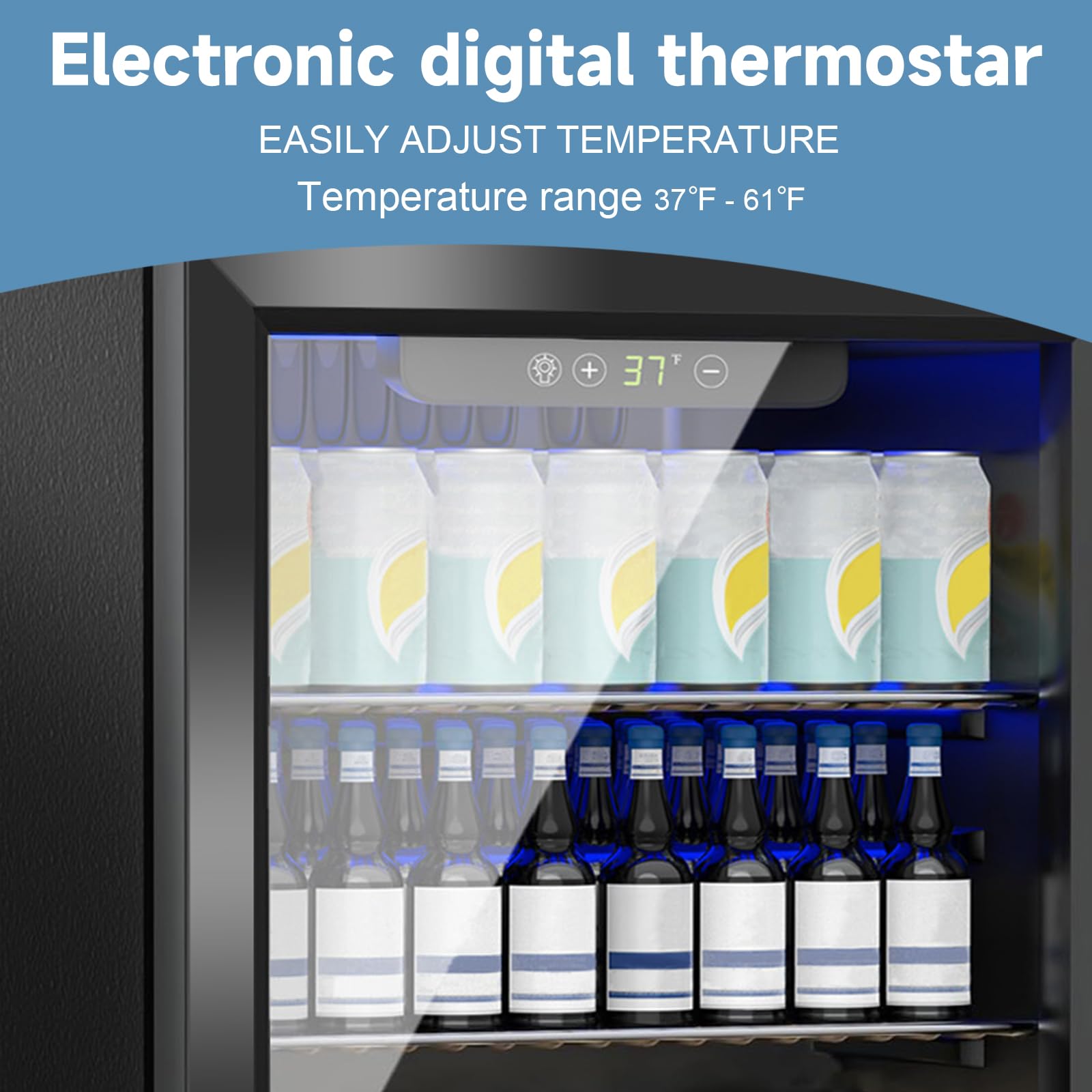 70 Can Mini Fridge Beverage Cooler - 1.6 Cubic Feet Compact Refrigerator with Glass Door & Digital Display, Adjustable Shelves for Soda Beer Wine - Perfect for Home Office Dorm Bar Kitchen (Black)