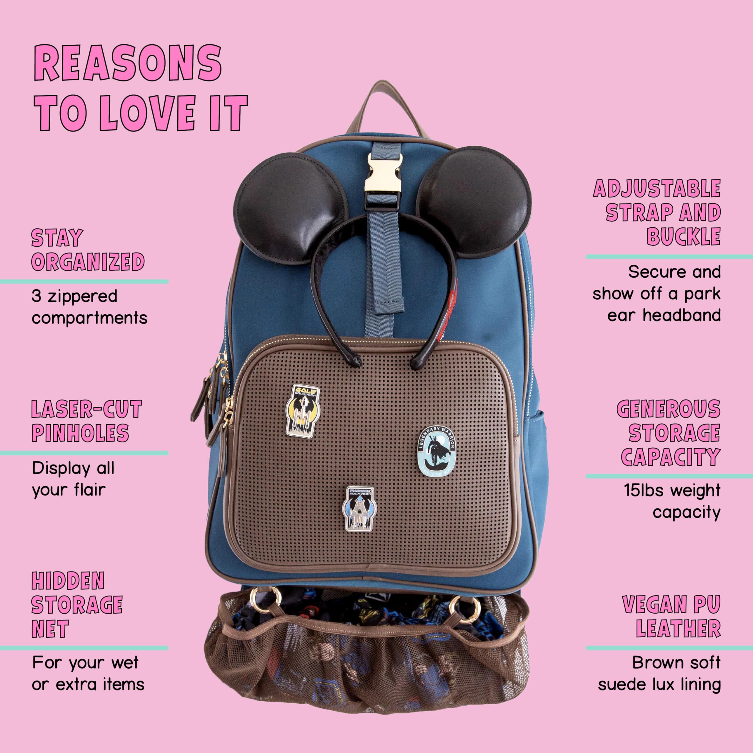 Designer Park Company - Master Gracey Leather Backpack with Adjustable Straps, Hydration Kit & Locking Pins | Durable School & Travel Backpack for Boys & Girls | Perfect for Theme Parks, Hiking & Daily Commute - Sapphire Blue