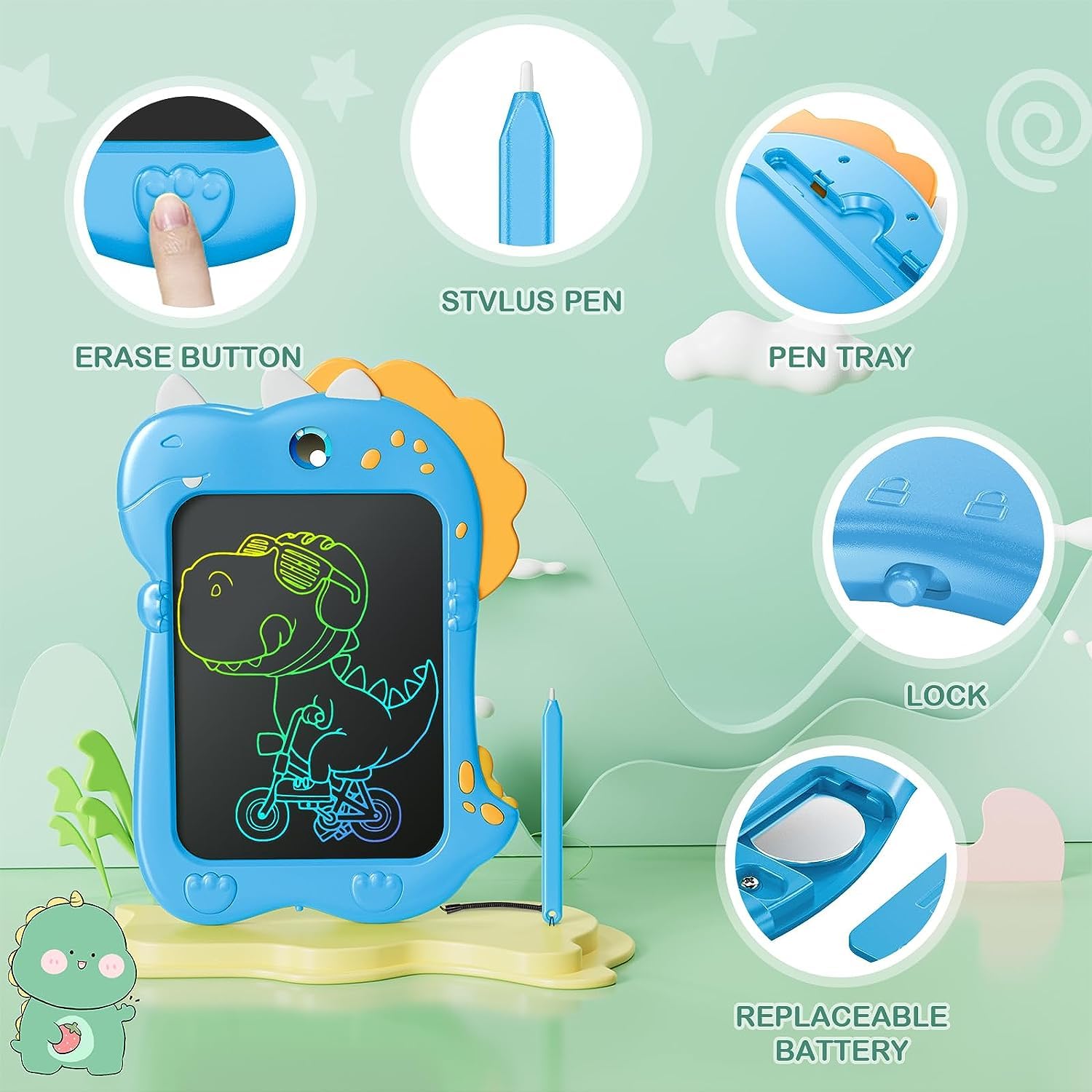 Kizmyee 8.5 Inch LCD Writing Tablet for Kids - Doodle Board & Drawing Pad for Boys Girls Ages 3-6 | Erasable Digital Sketch Board for Toddler Learning, Travel, School & Home Play | Fun Dinosaur Themed Educational Toy