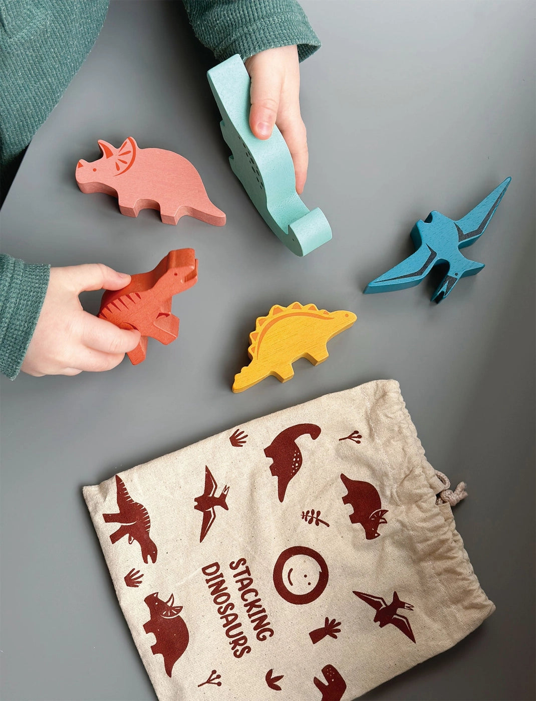 Happy Stacking Dinosaurs Wooden Toy Set - Montessori Learning & Educational Stacking Game for Toddlers & Kids - Perfect for Preschool, Daycare & Home Playtime