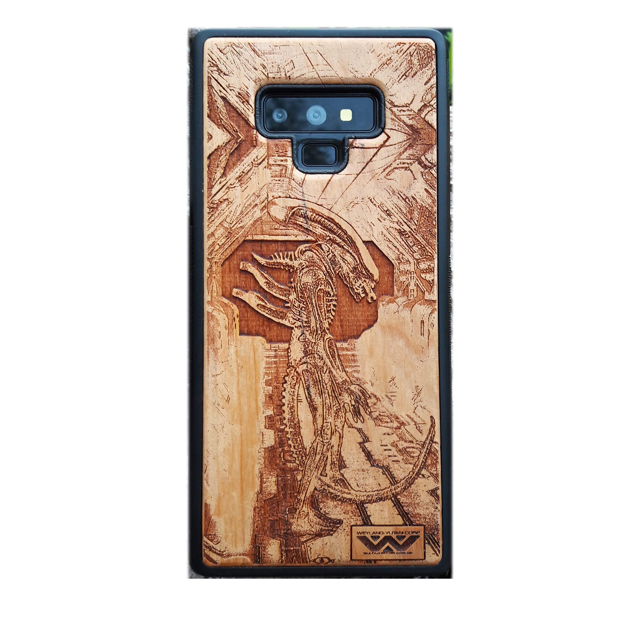 Xenomorph Alien Laser Engraved Wood Phone Case for iPhone 16/15/14/13/12/11 Pro Max Mini & Galaxy S25/S24/S23/S22/S21/S20 Ultra Plus - Eco-Friendly Slim Durable Wooden Cover - Perfect for Sci-Fi Fans & Nature Lovers