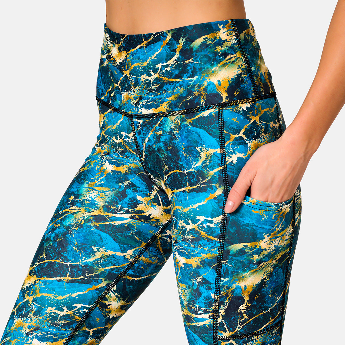 Luxury Gilded Marble Print High-Waisted Yoga Leggings for Women - Trendy Workout Pants for Gym, Running & Lounge Wear