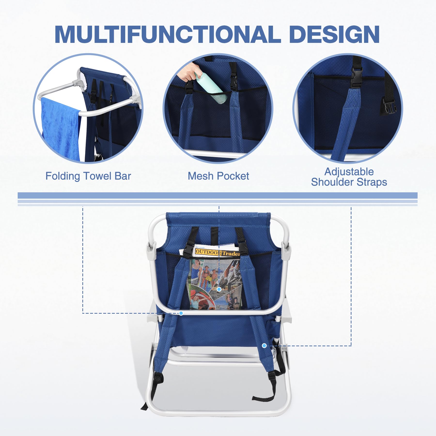 REDCAMP 2 Pack XL 5-Position Adjustable Aluminum Beach Camping Chairs for Adults - Portable Lounge Chair with Cup Holder, Pillow & Towel Bar - Perfect for Sand, Beach, Poolside, Picnics & Outdoor Adventures