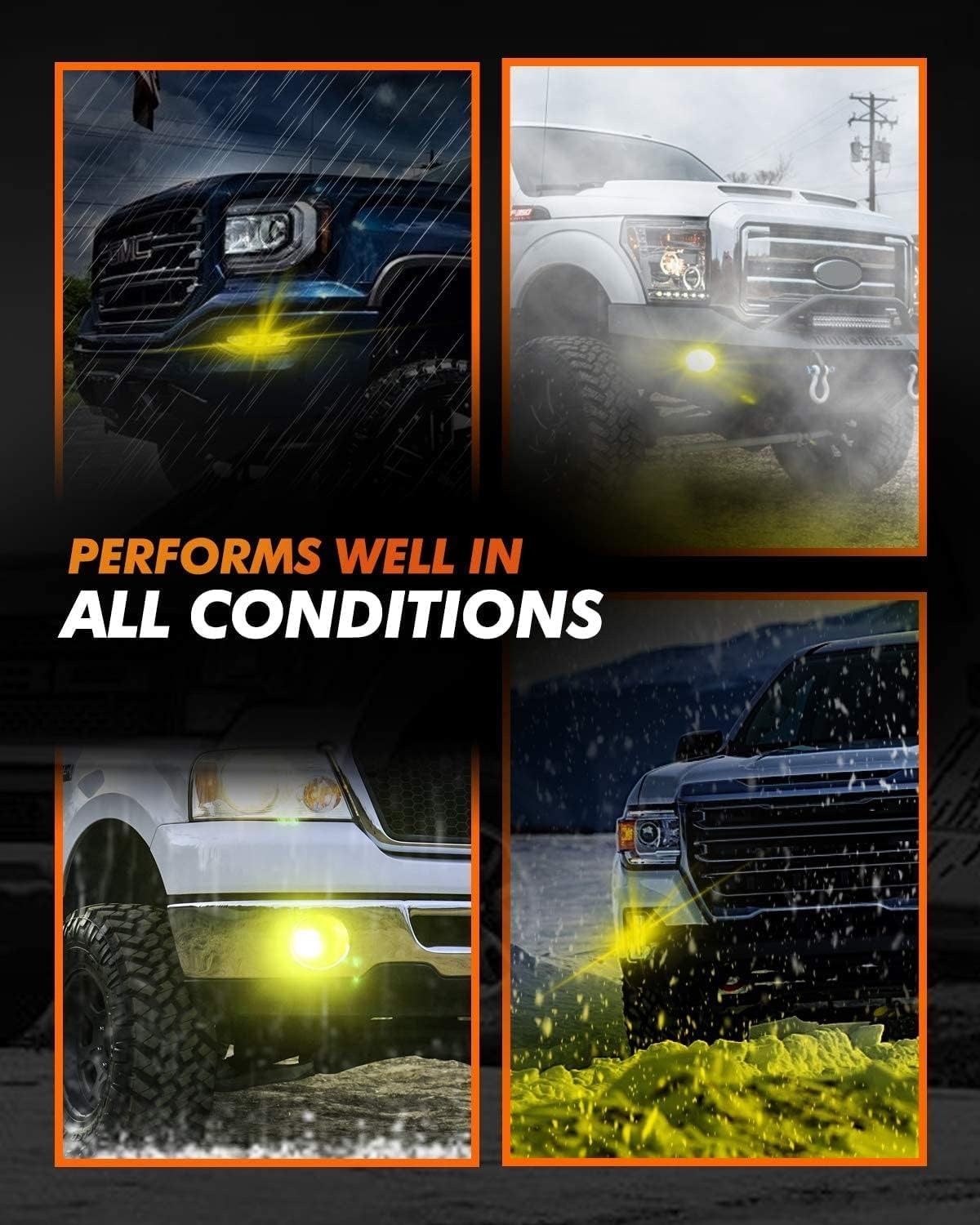 SEALIGHT 9145 H10 Yellow LED Fog Light Bulbs - 400% Brighter, 3000K Amber, Strong Penetration - Replacement for 9045 9140 9040 LED Fog Lights - Perfect for Cars, Trucks, SUVs (Pack of 2) - Ideal for Foggy, Rainy, and Low Visibility Driving Conditions