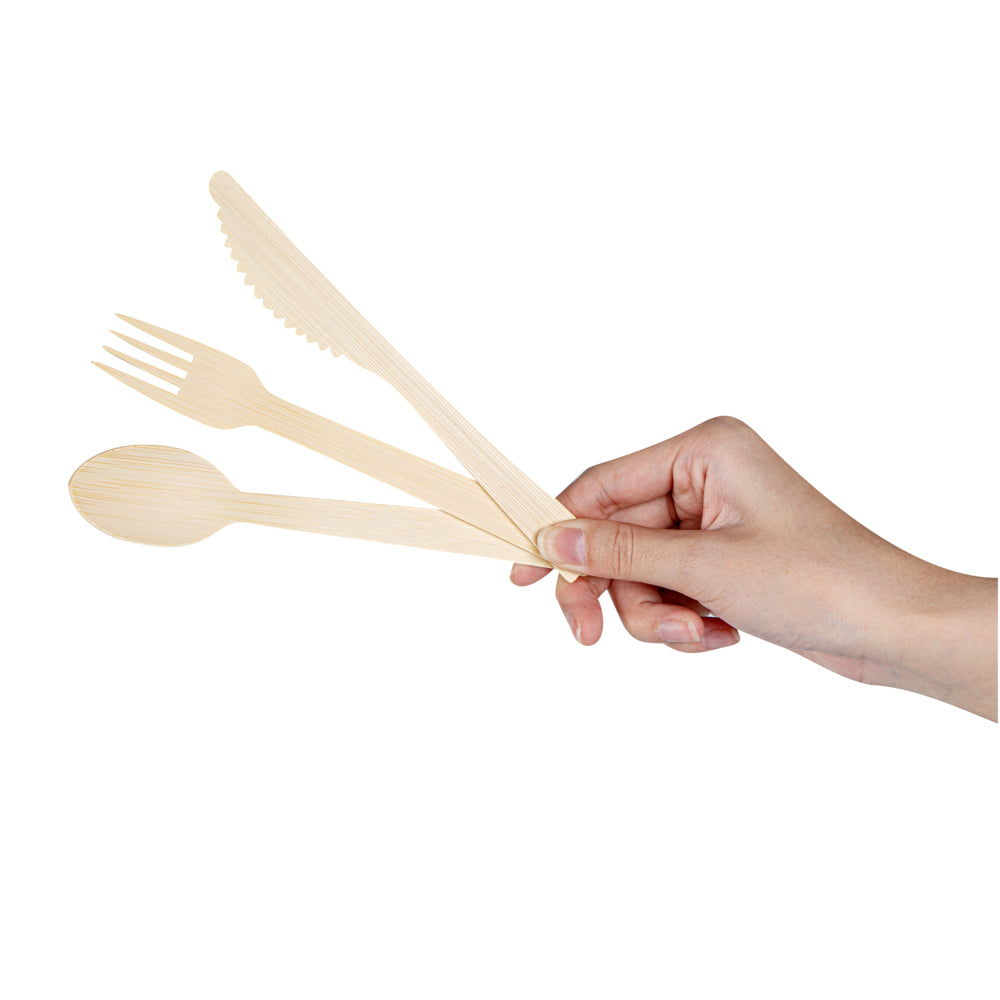 Eco-Friendly Bamboo Disposable Cutlery Set with White Napkins & Kraft Paper Pouch - 500 Count (7-Piece Set) | Perfect for Parties, Picnics, Catering & Sustainable Events
