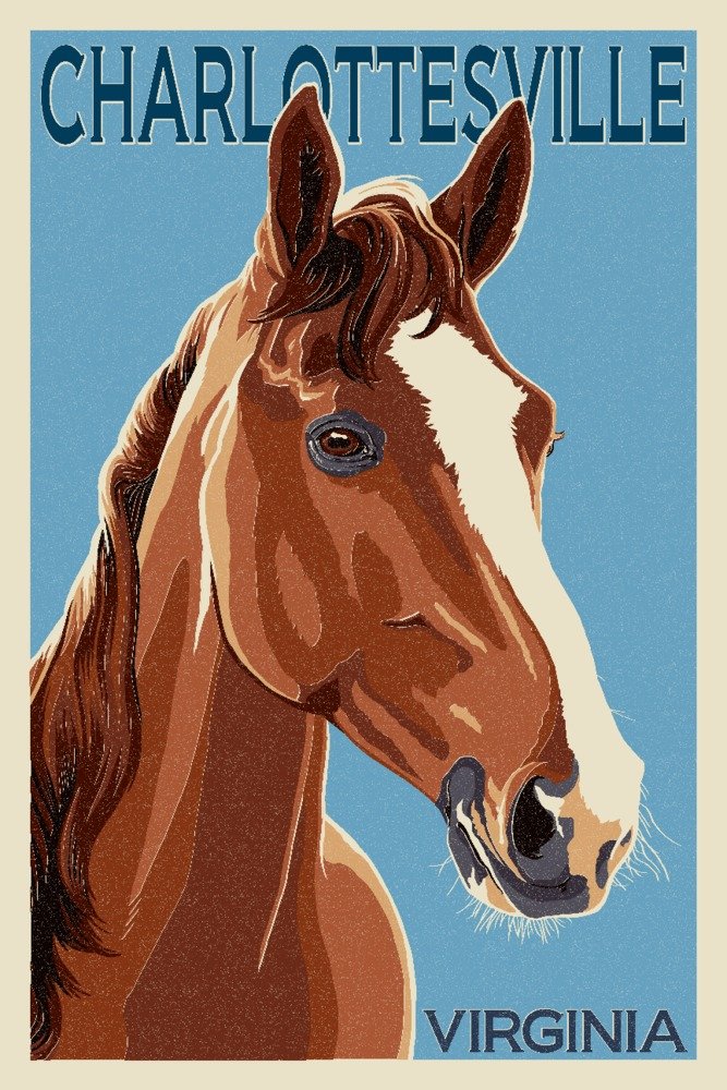 Charlottesville Virginia Horse Letterpress Art - 16x24 Gallery Quality Metal Wall Decor, Aluminum Sign for Home & Office - Perfect for Farmhouse, Western, and Equestrian Themes