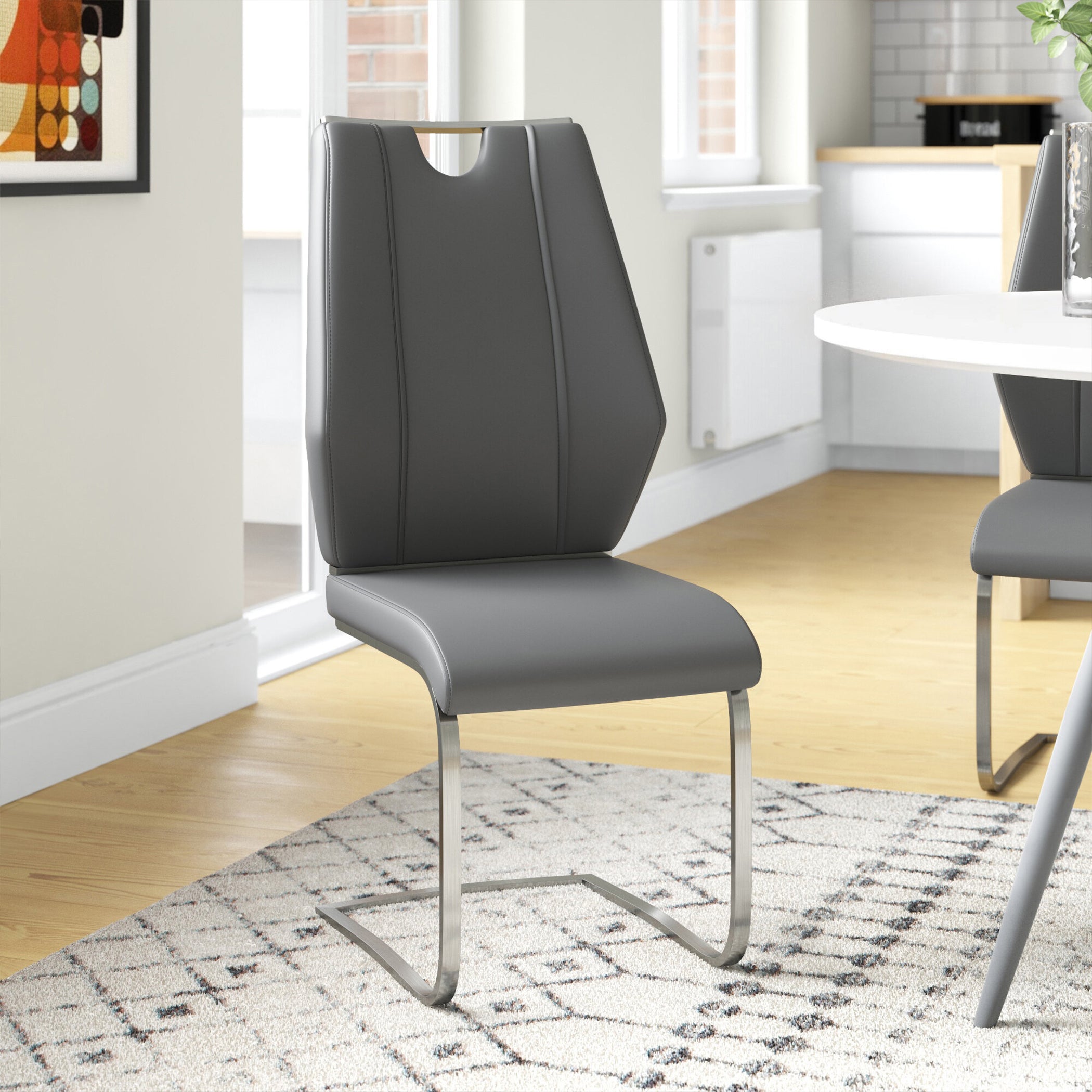 Lexington Side Leather Chair in Brushed Stainless Steel - Set of 2 Modern Dining Chairs for Home & Office | Perfect for Dining Rooms, Conference Tables & Lounge Areas