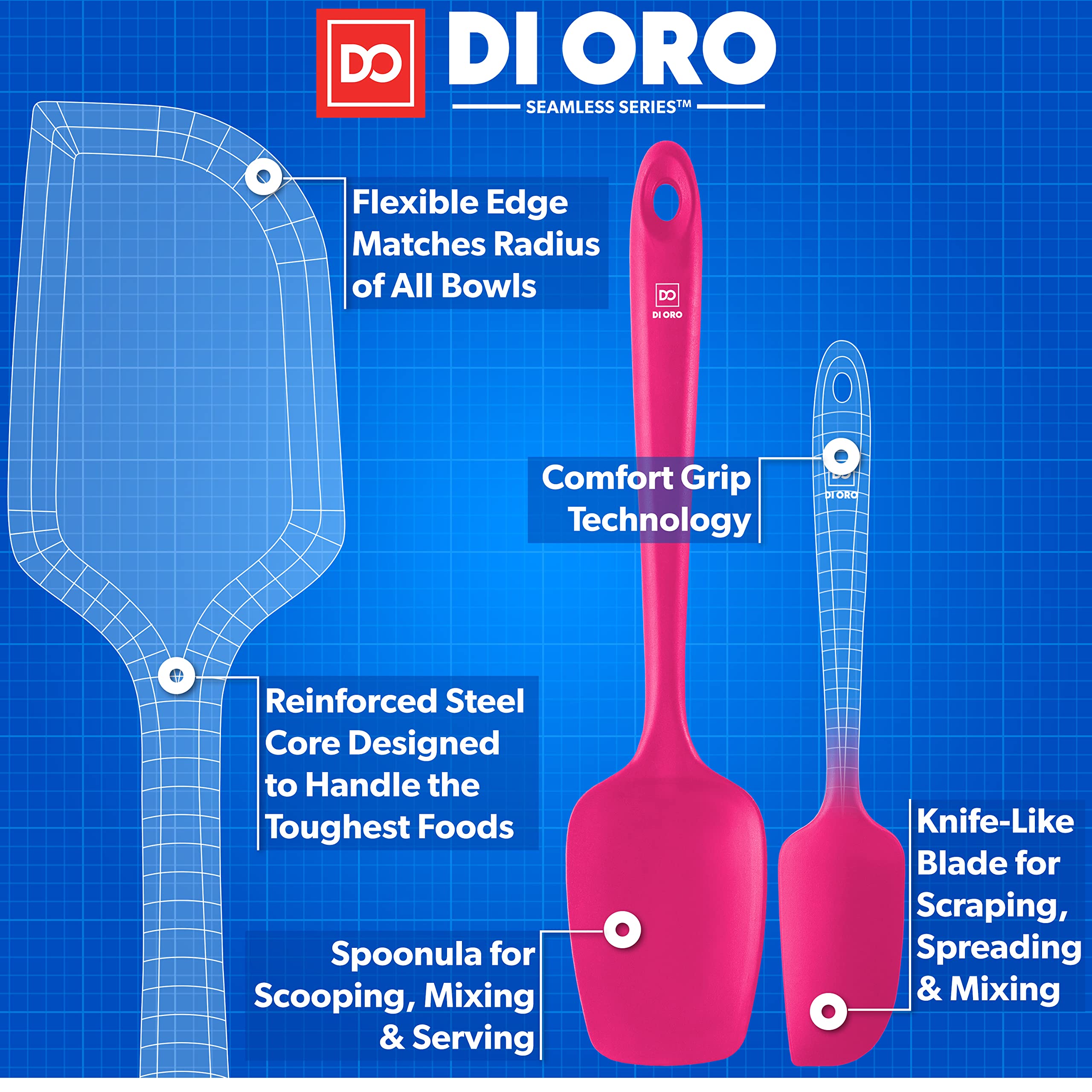 DI ORO Premium Silicone Spatula Set - 3-Piece Heat-Resistant Kitchen Utensils for Baking, Cooking & Mixing - BPA-Free Rubber Spatulas for Nonstick Pans (600°F Safe, Dishwasher Friendly, Magenta) - Perfect for Cake Decorating, Cookie Dough Mixing & Sauce Stirring