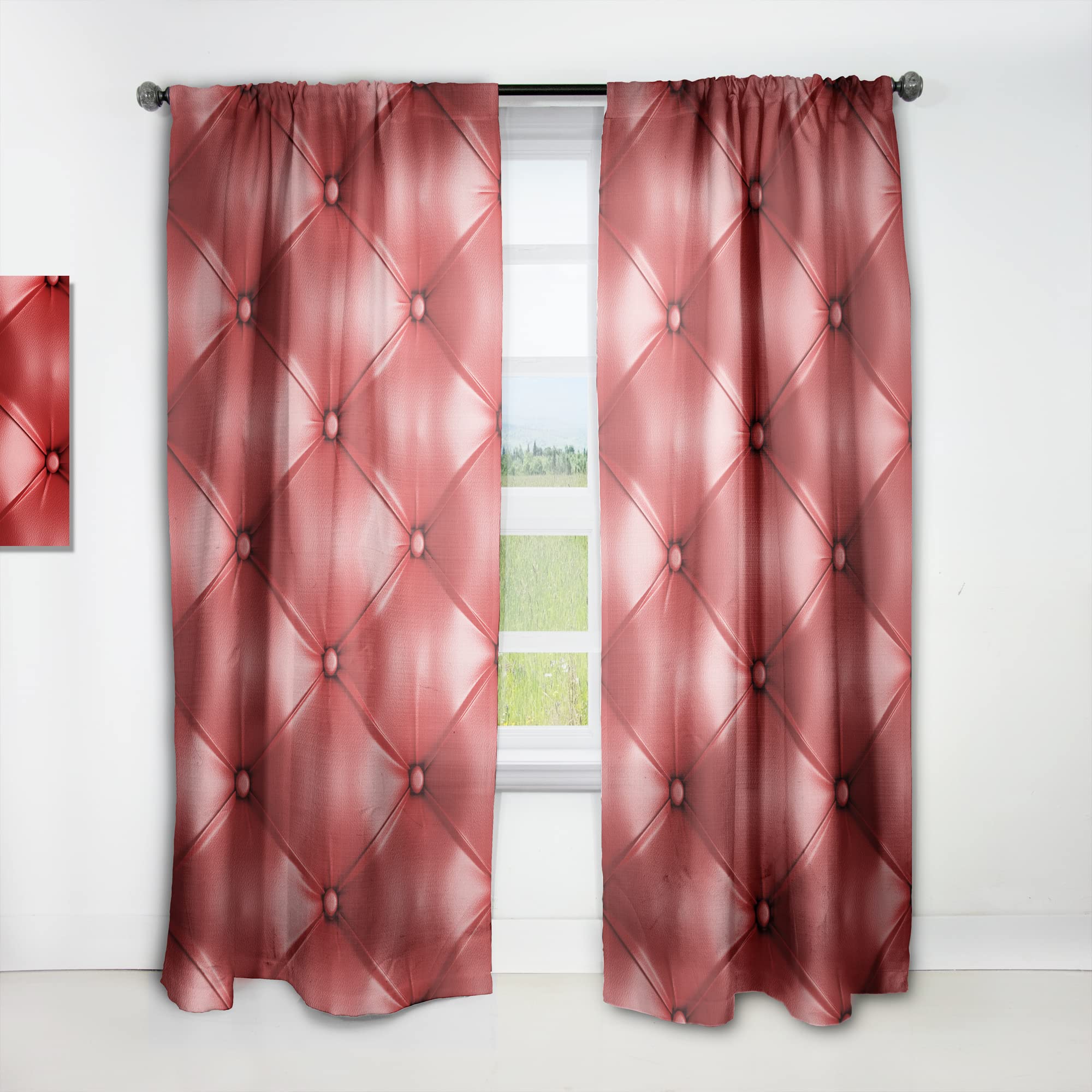 DesignQ Luxury Classic Red Leather Thermal Insulated Curtains - Single Panel (52x95 inches) for Bedroom & Living Room - Elegant Window Drapes for Home Decor, Temperature Control & Light Blocking