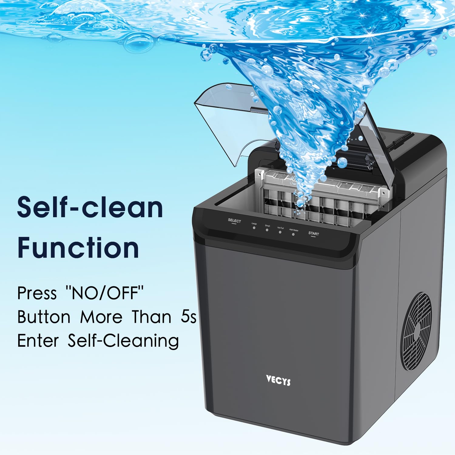 VECYS Countertop Ice Maker Machine - 34LBS Daily Ice Production with Self-Cleaning Function, Includes Ice Scoop & Basket (Black) - Perfect for Home Kitchen, Office, RV, and Outdoor Parties