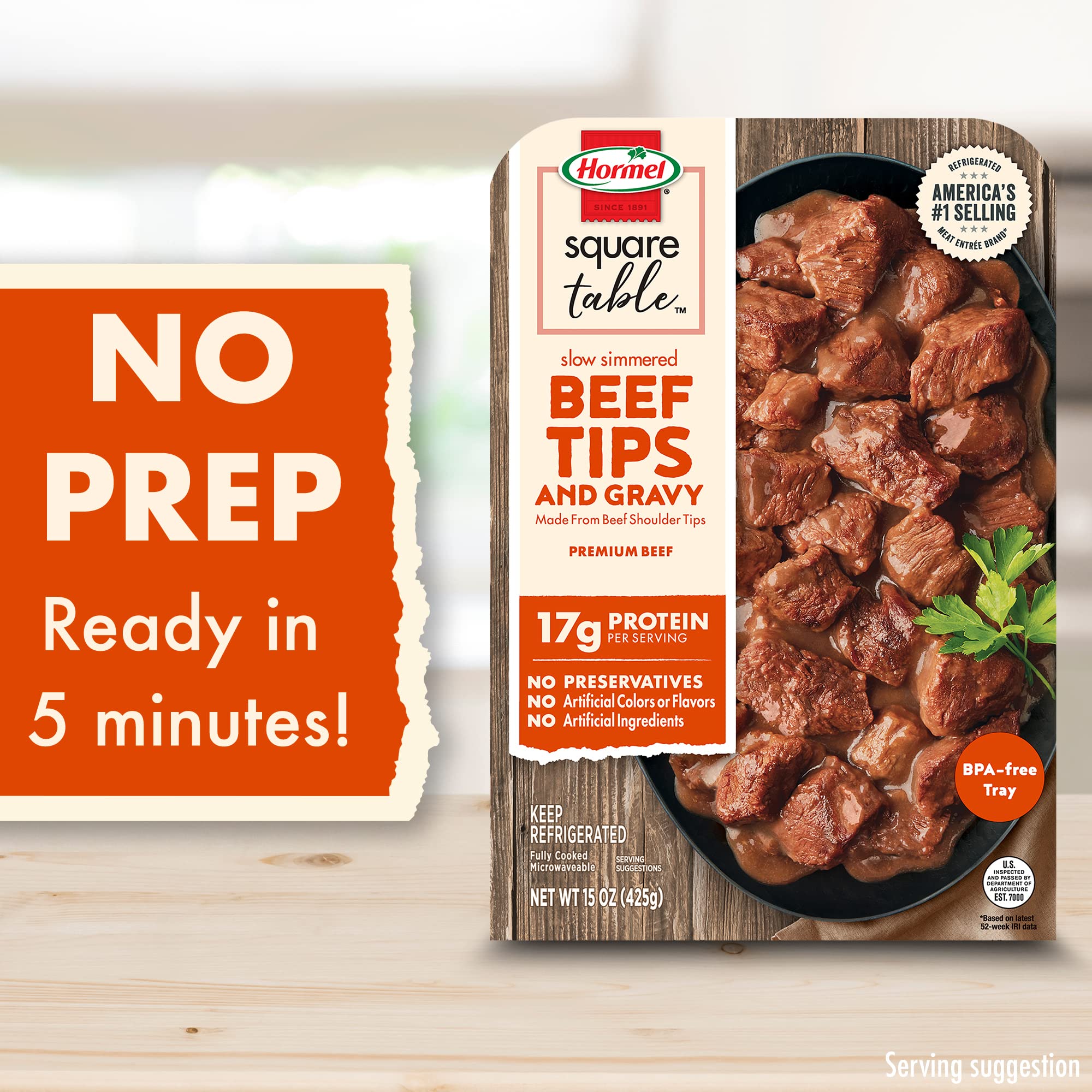Hormel Slow Simmered Beef Tips & Gravy - Premium Refrigerated Entree (15 Oz) - Tender Beef in Rich Sauce for Quick Meals, Lunches & Family Dinners