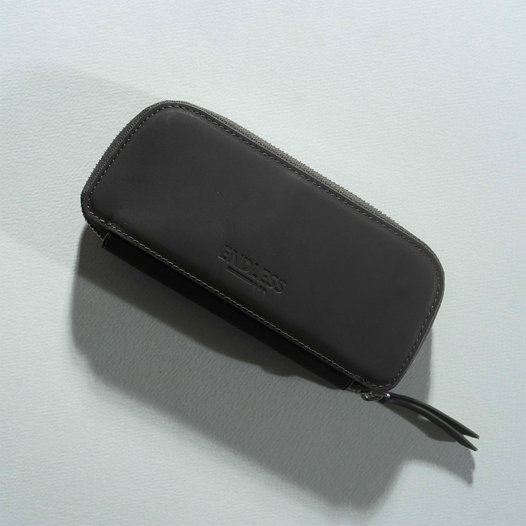Endless Companion 3 Pen Pouch Black - Premium Leather Pen Holder for Office, School & Travel - Perfect Organizer for Pens, Pencils & Stationery