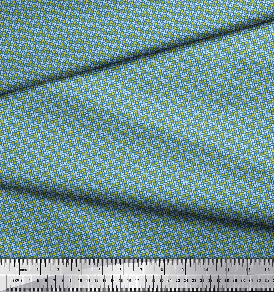 Soimoi Cotton Canvas Blue Fabric by The Yard - 42 Inch Wide Diamond Cross Geometric Print Shirting Material - Perfect for DIY Crafts, Quilting, Upholstery, and Home Decor Projects