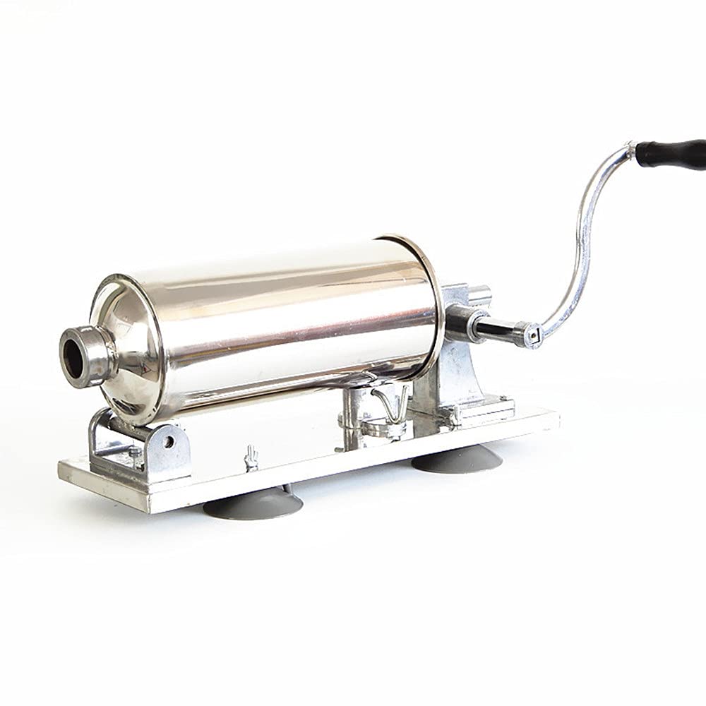 Stainless Steel Manual Sausage Stuffer - Horizontal Meat Filler & Sausage Maker Kit with Suction Base & Nozzles Attachments for Homemade Salami, Bratwurst, Chorizo - Perfect for Home Kitchen, BBQ Parties & Butcher Shops