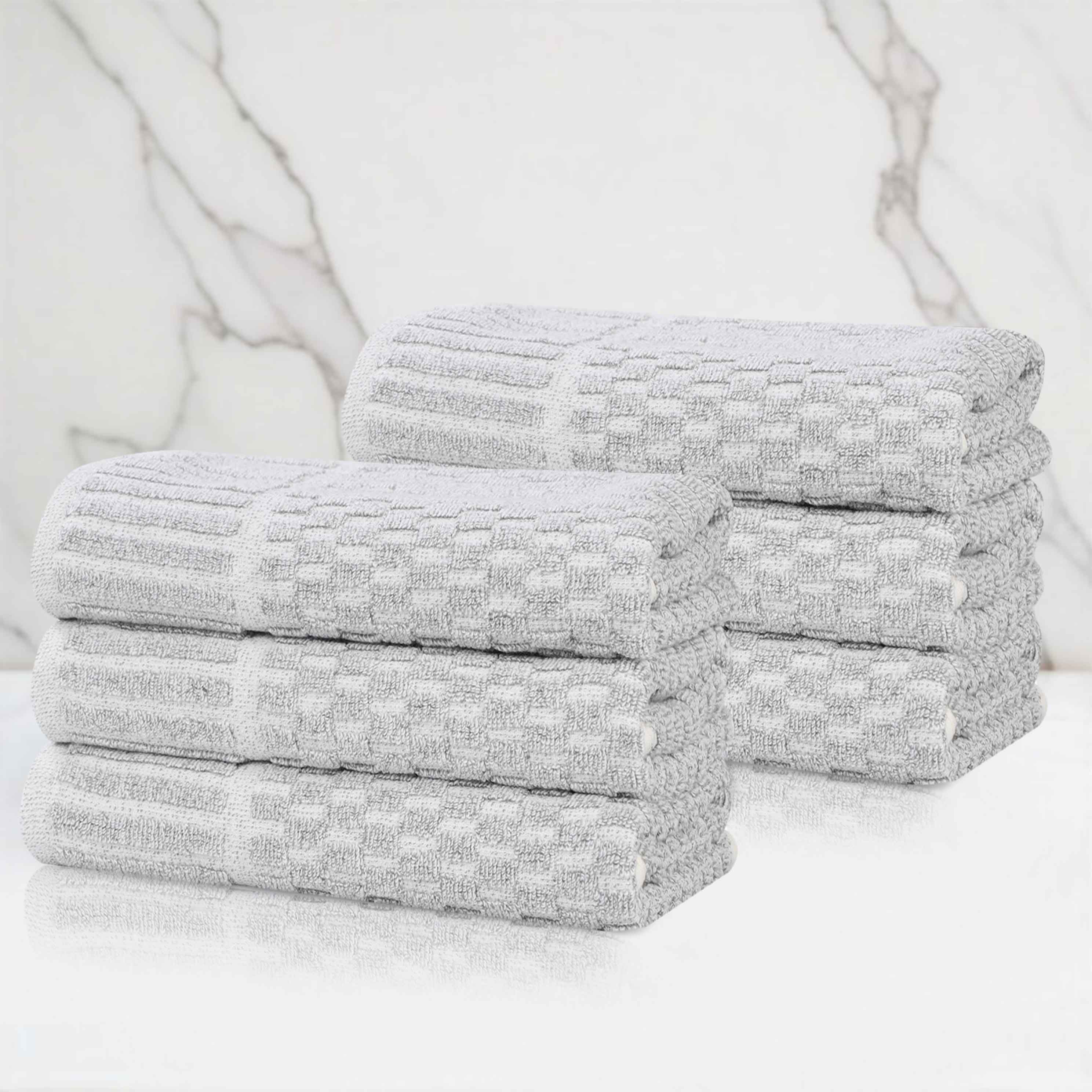 Premium 6-Pack Juno Cotton Blend Checkered Border Hand Towels - Medium Weight, Soft & Absorbent for Kitchen, Bathroom, and Guest Use