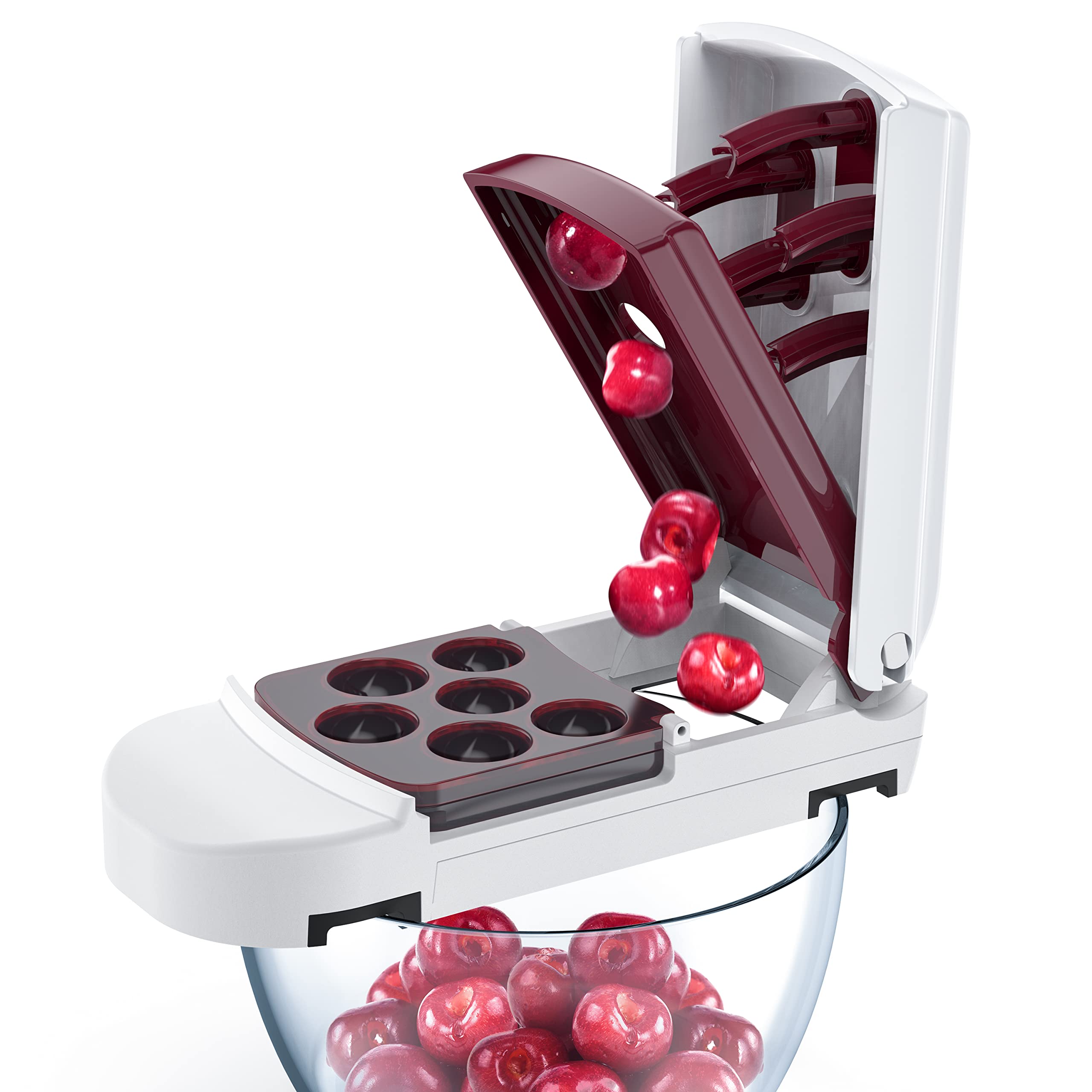 Brightoot Multi-Function Cherry Pitter & Fruit Corer Tool - Stainless Steel Cherry Pit Remover with 6 Containers for Baking, Canning, and Fruit Prep